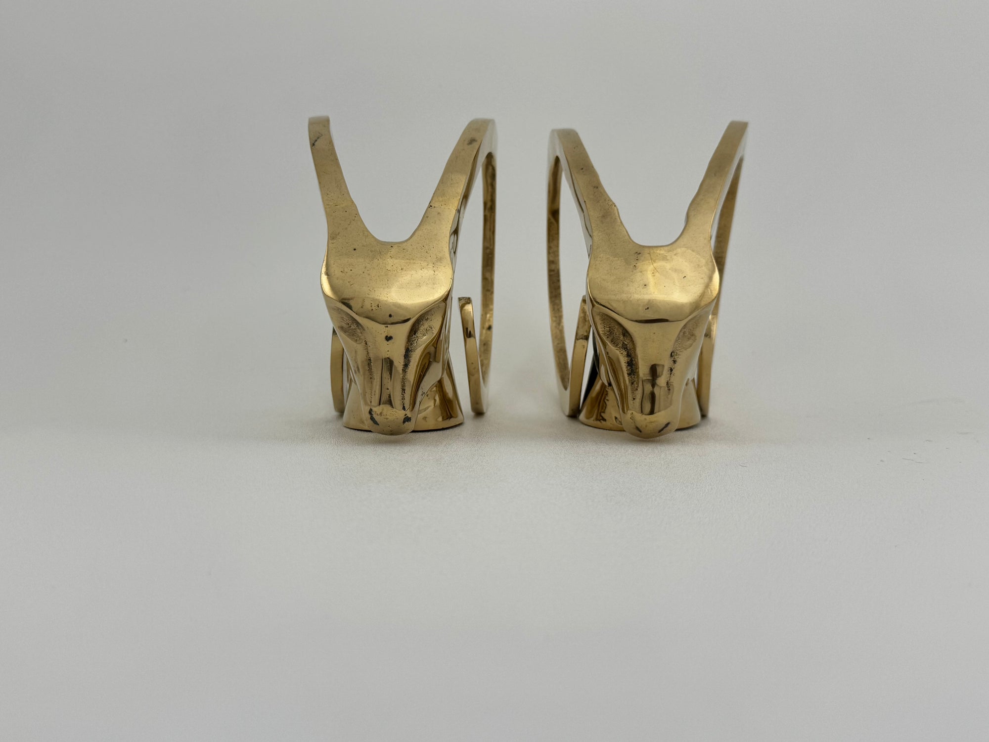 Vintage Brass Rams with Curled Horns-A Pair