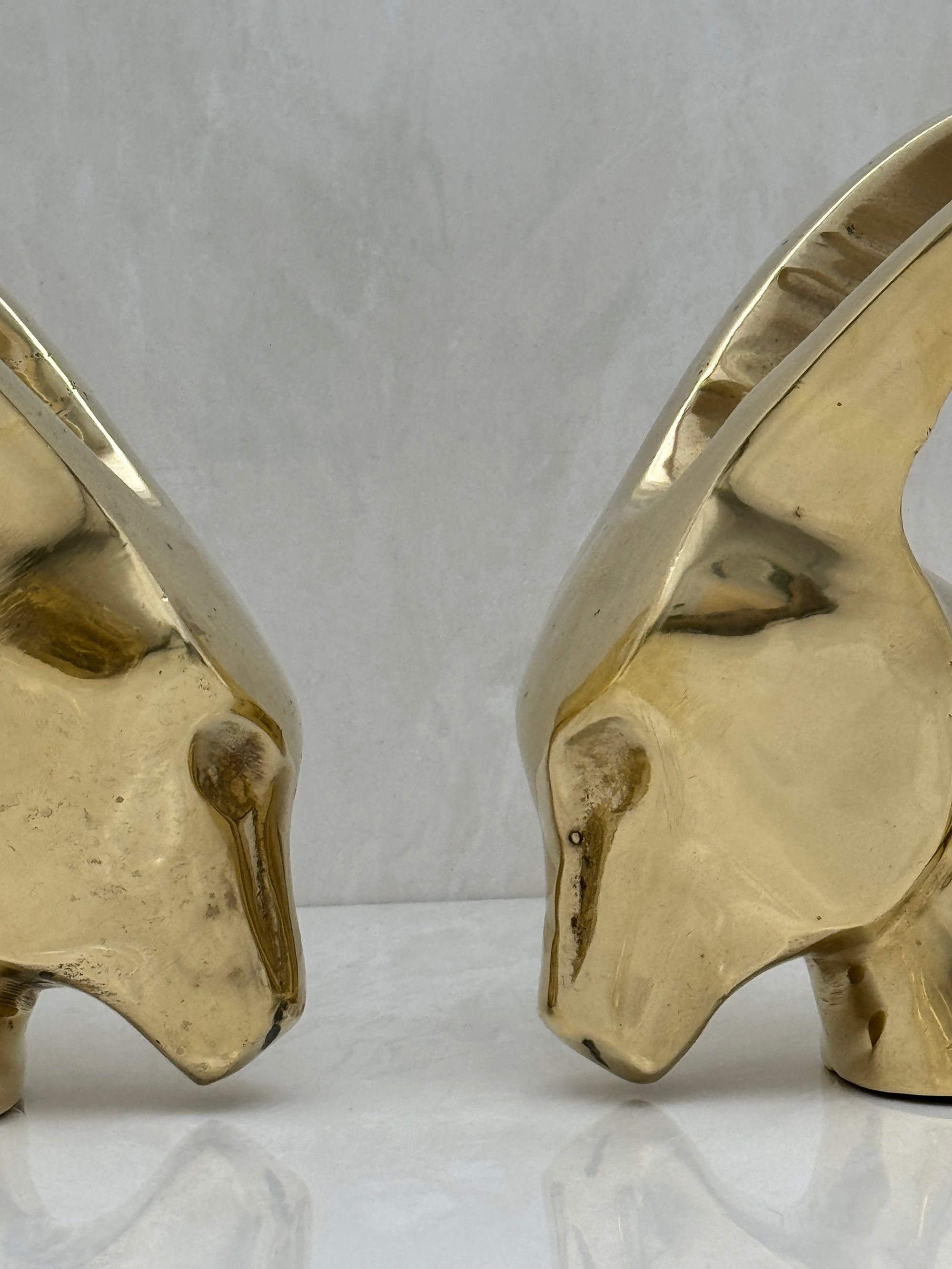 Vintage Brass Rams with Curled Horns-A Pair