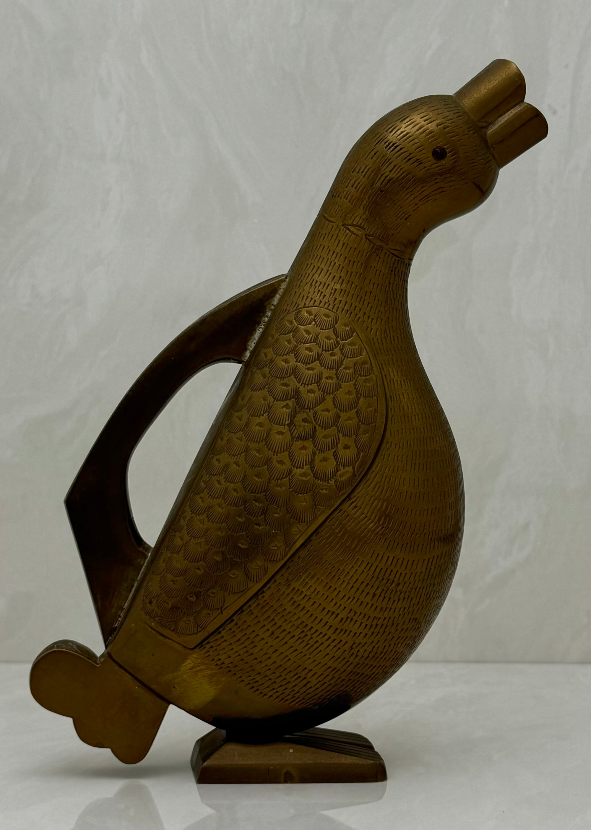 Vintage Brass Duck Shaped Water Pitcher Vase-9.5 inches tall-MCM style