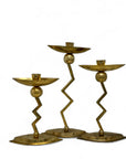 Vintage Brass Retro Candlestick Holders-A Set of Three