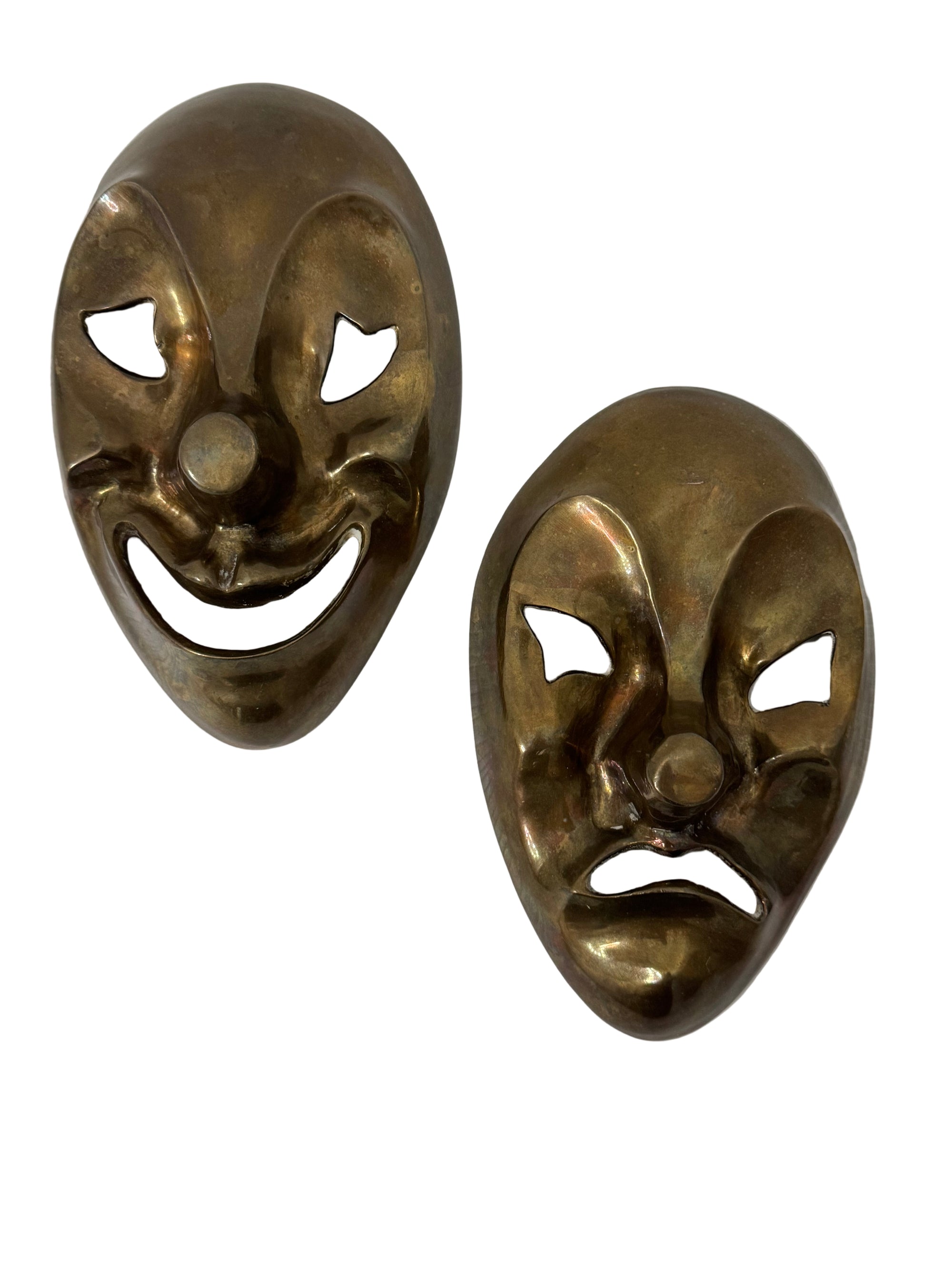 Vintage Brass Comedy &amp; Tragedy Masks – Theater Wall Art, Made in India