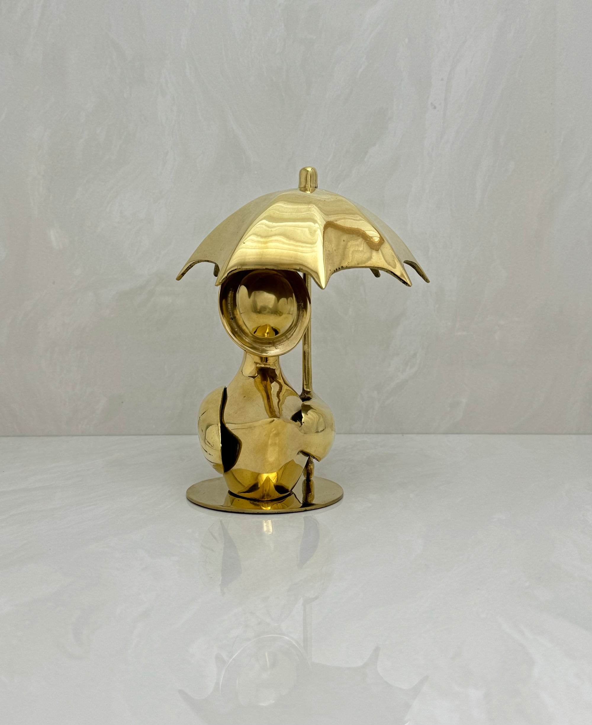 Vintage Brass Duck Under Umbrella