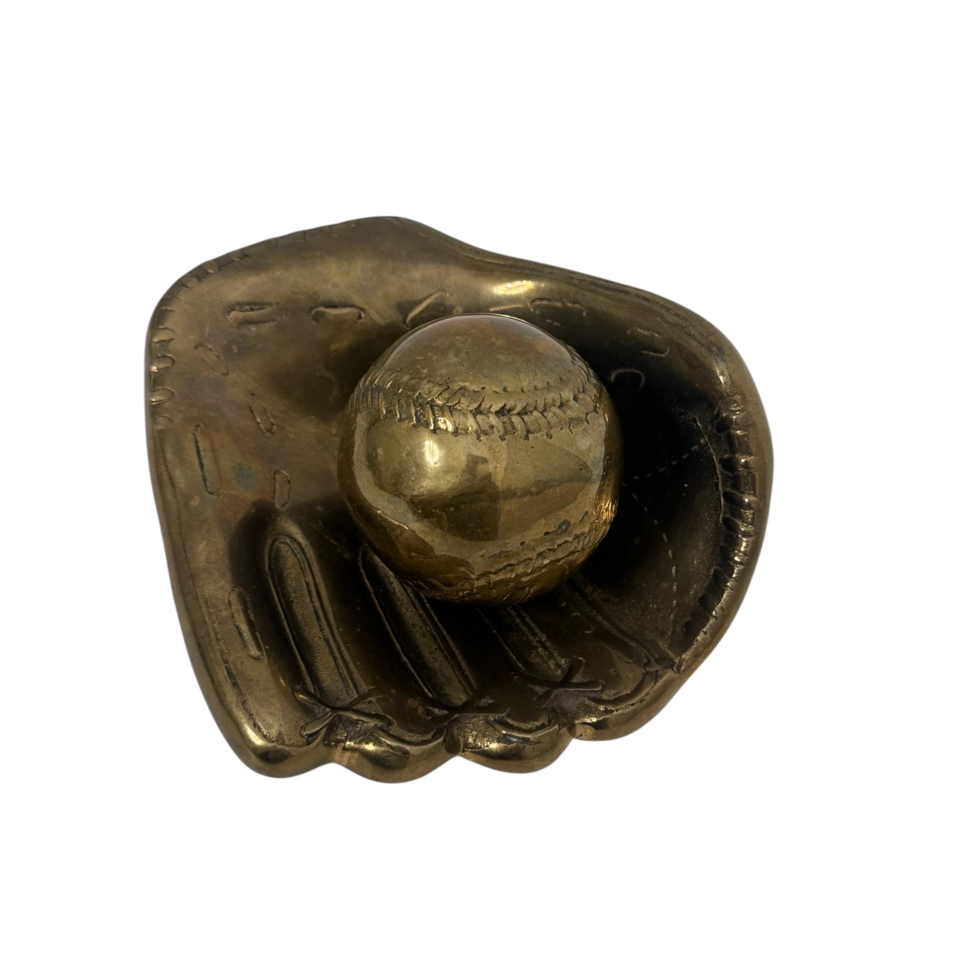 Vintage Brass Baseball Glove and Ball-A Two Piece Set