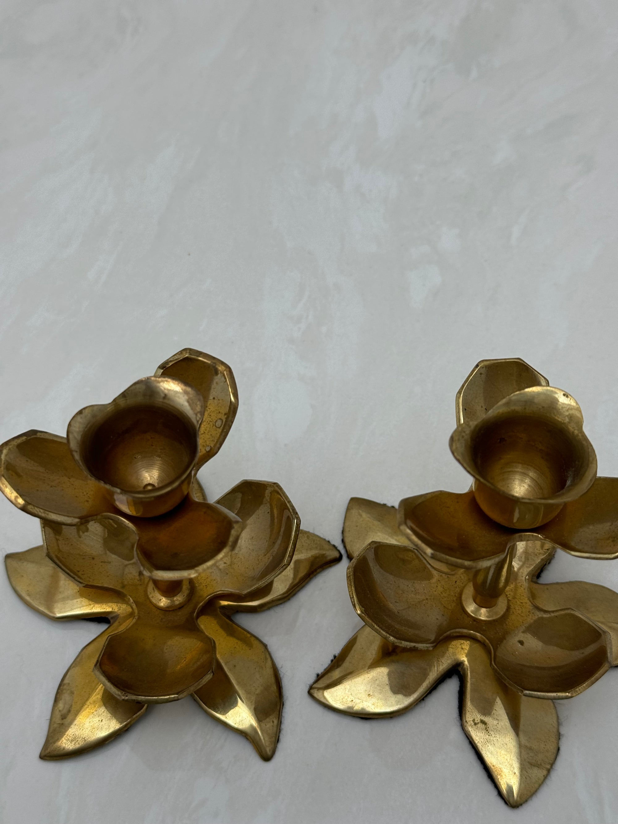 Vintage Brass Flower Candle Holders-A Pair