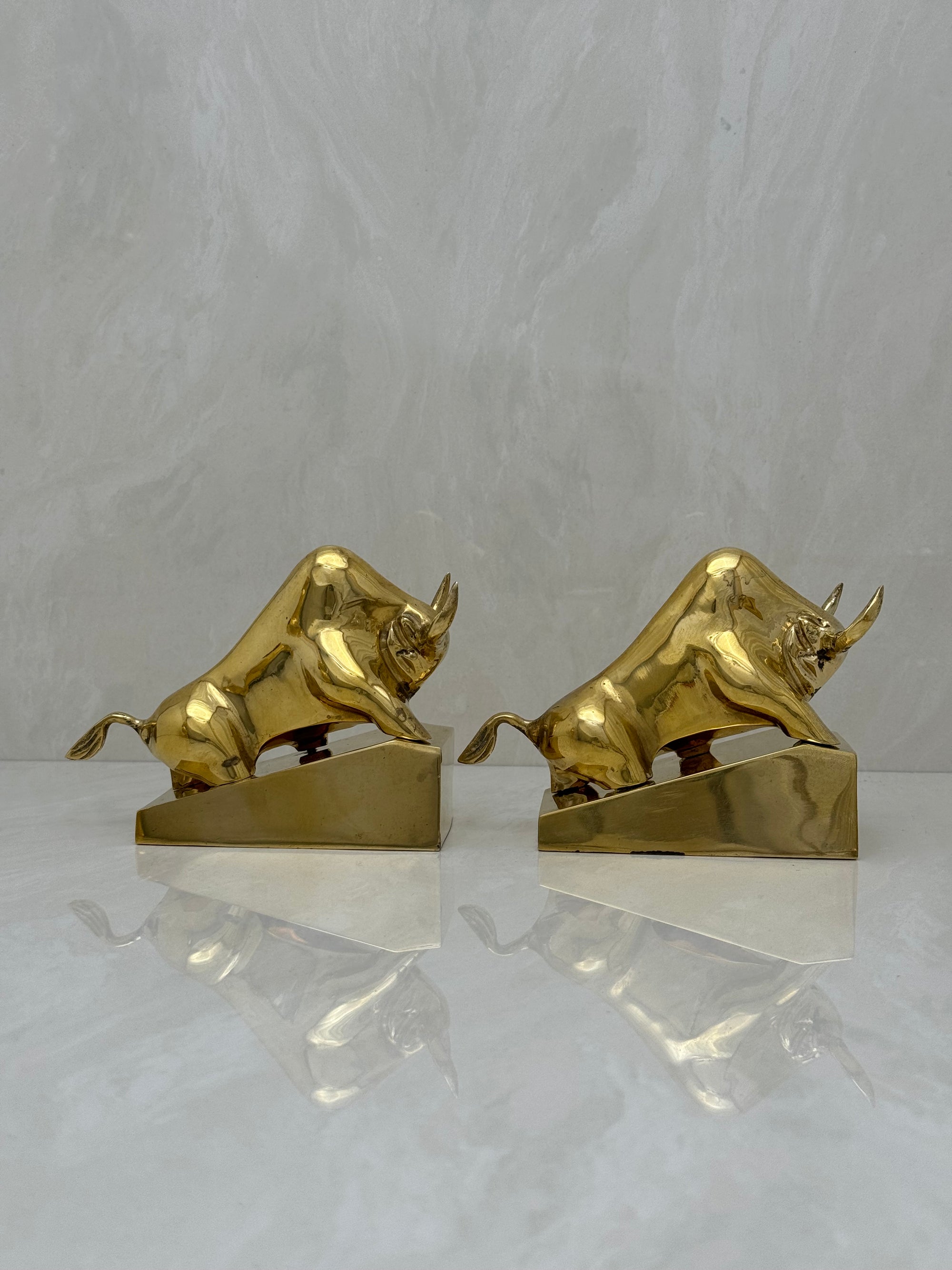 Vintage Brass Charging Bulls-A Pair