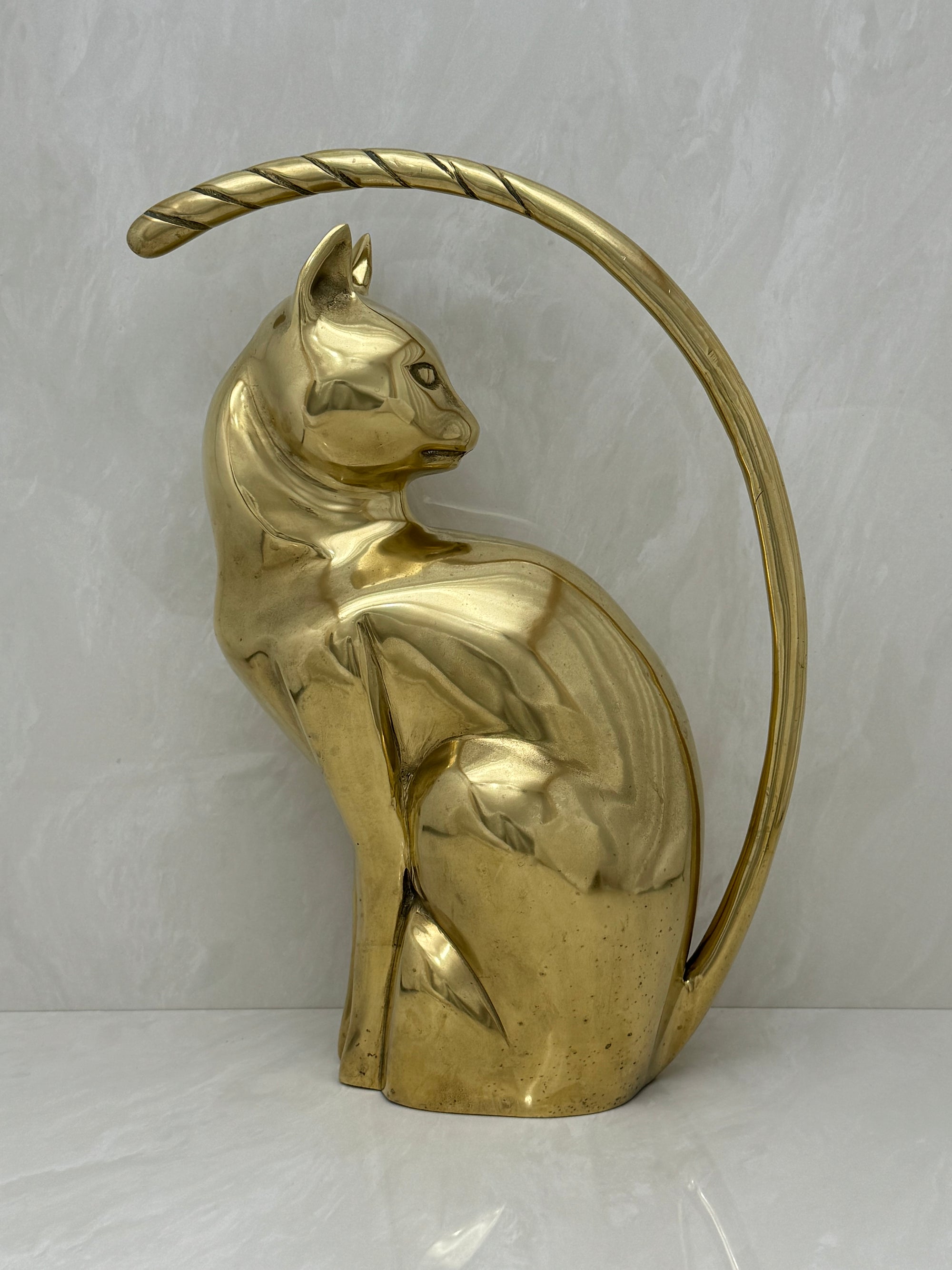 Vintage Brass Stylized Long Tailed Cat-MCM By Dolbi Cashier