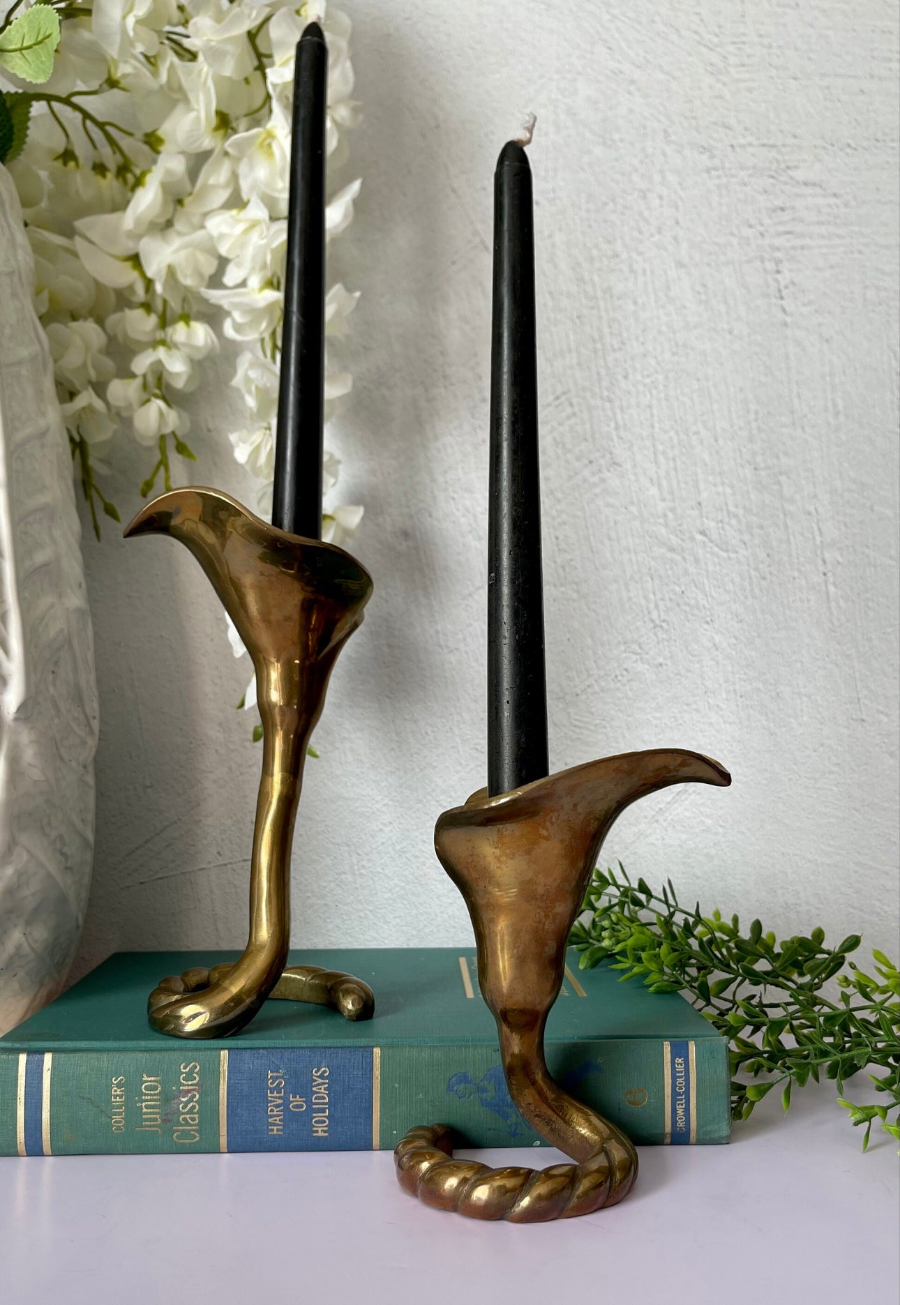 Vintage Brass Tulip Candlestick Holders-A Pair