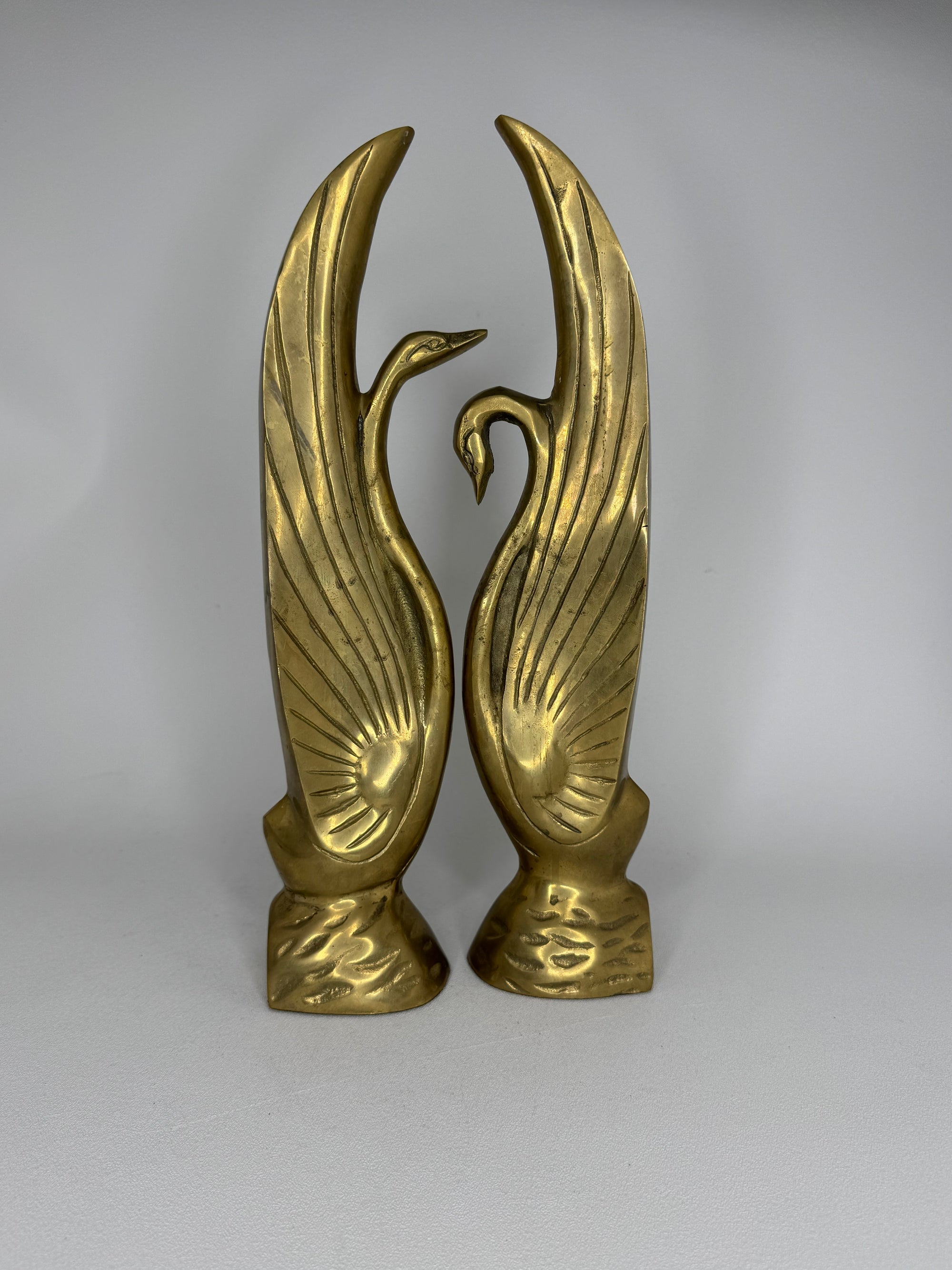Pair Vintage Swan Bookends 15” | Brass Bird Sculptures, Hollywood Regency Decor
