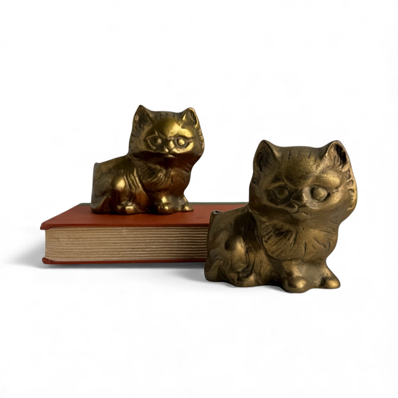 Vintage Brass Cat Planter Pair