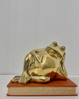 Vintage Polished Unlacquered Brass Relaxed Frog Sculpture Over 3 Pounds- Made in Korea