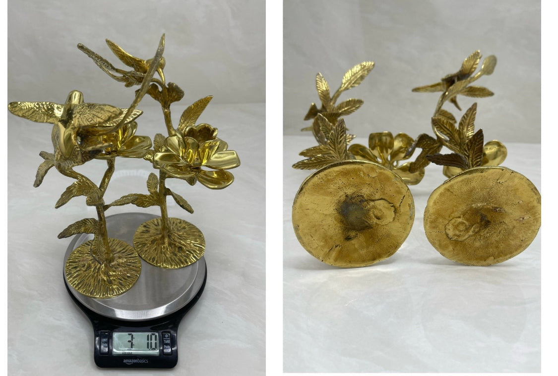 Vintage Brass Hummingbird Candleholders-A Pair