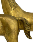 Large Vintage Brass Horse Sculptures – Grazing and Standing Pair (14.5 and 13.5 inches long)