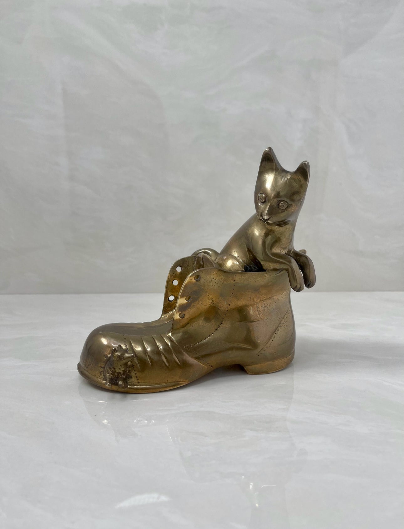 Vintage Brass Boot- A Cat and Mouse Chase