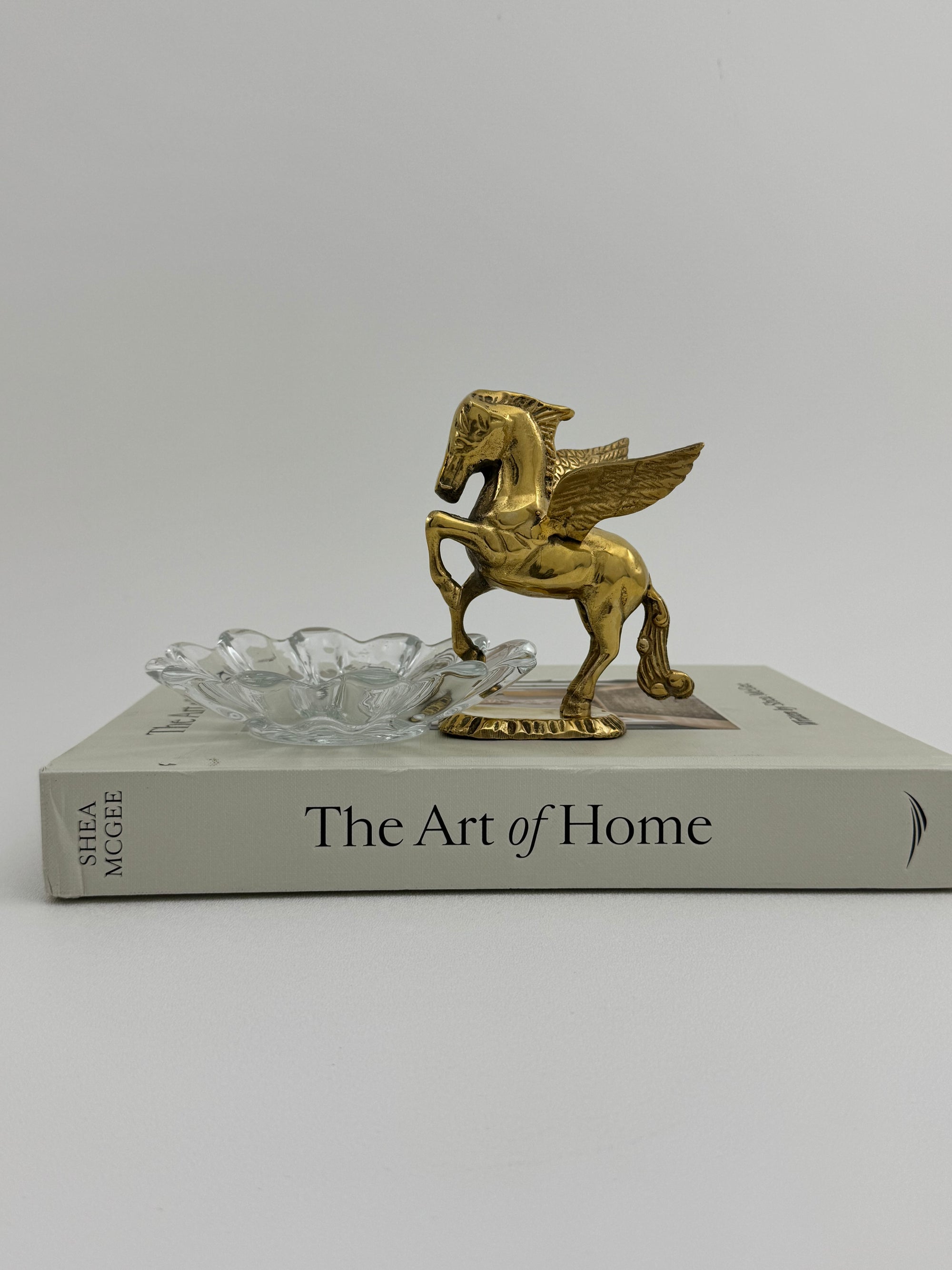 Vintage Brass Pegasus With Glass Trinket Dish- A Set