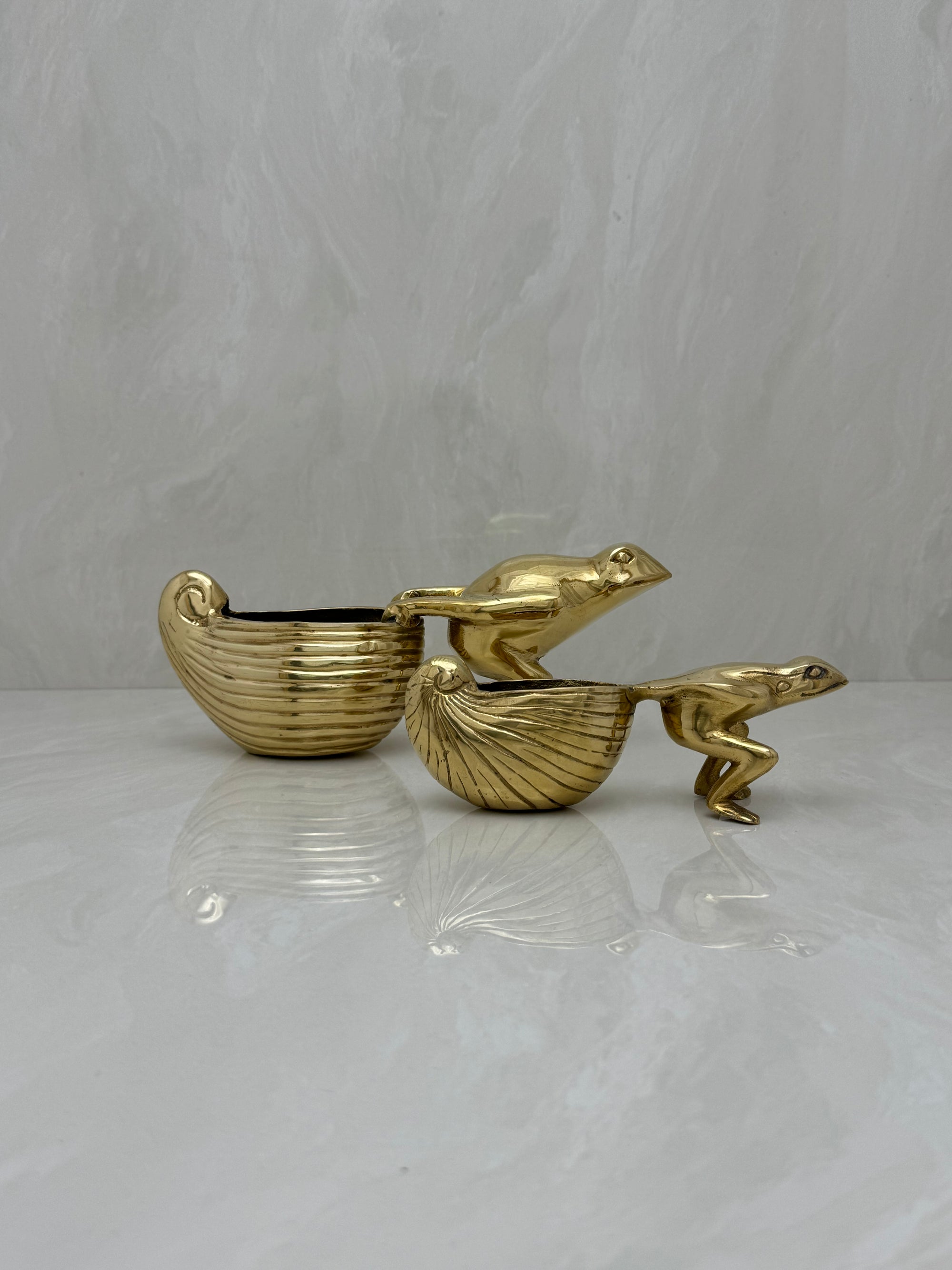 Vintage Brass Frogs Pulling Snails- A Pair