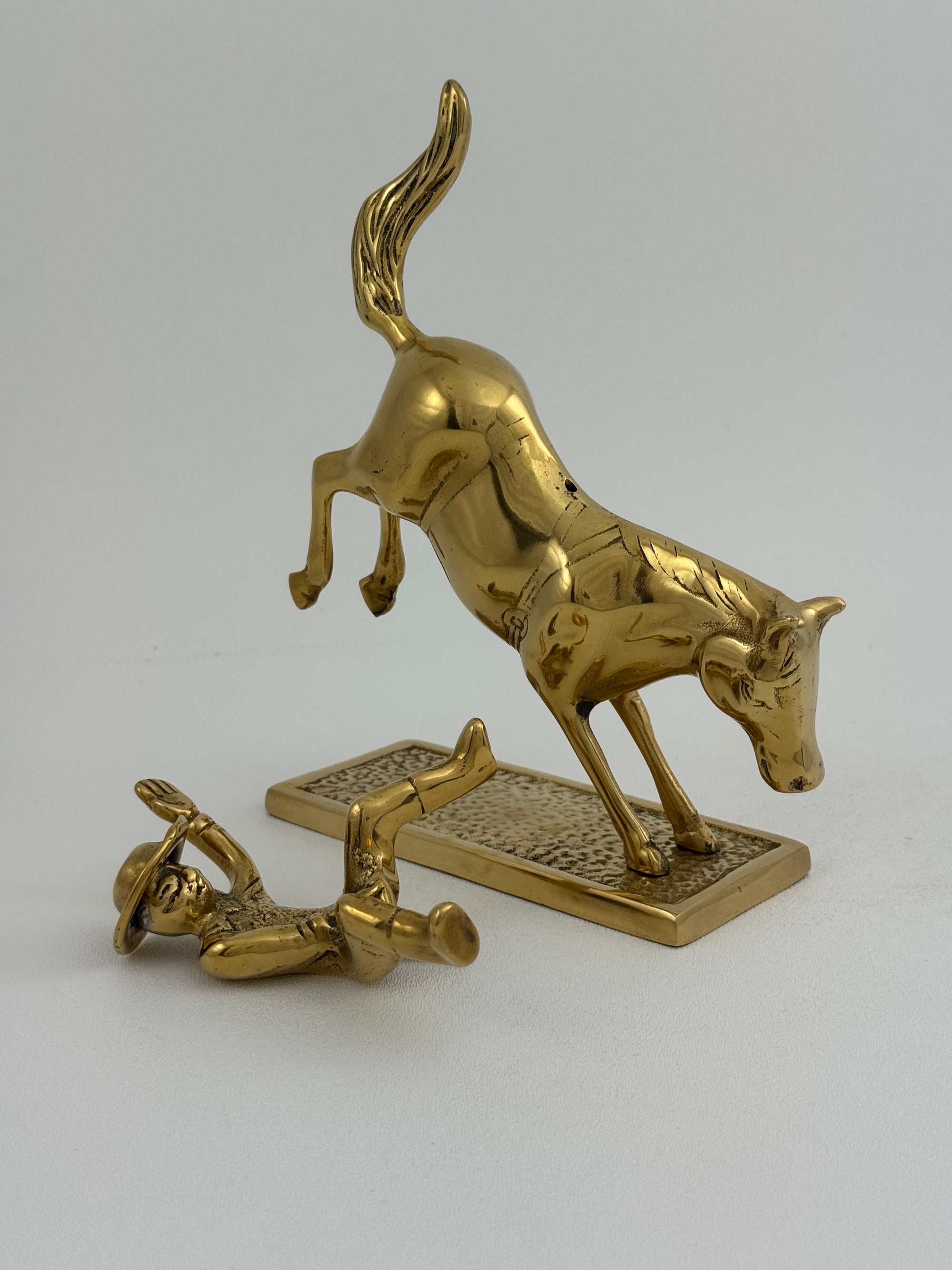 Vintage Brass Cowboy on Bucking Horse Sculpture – Rare Western Rodeo Figurine