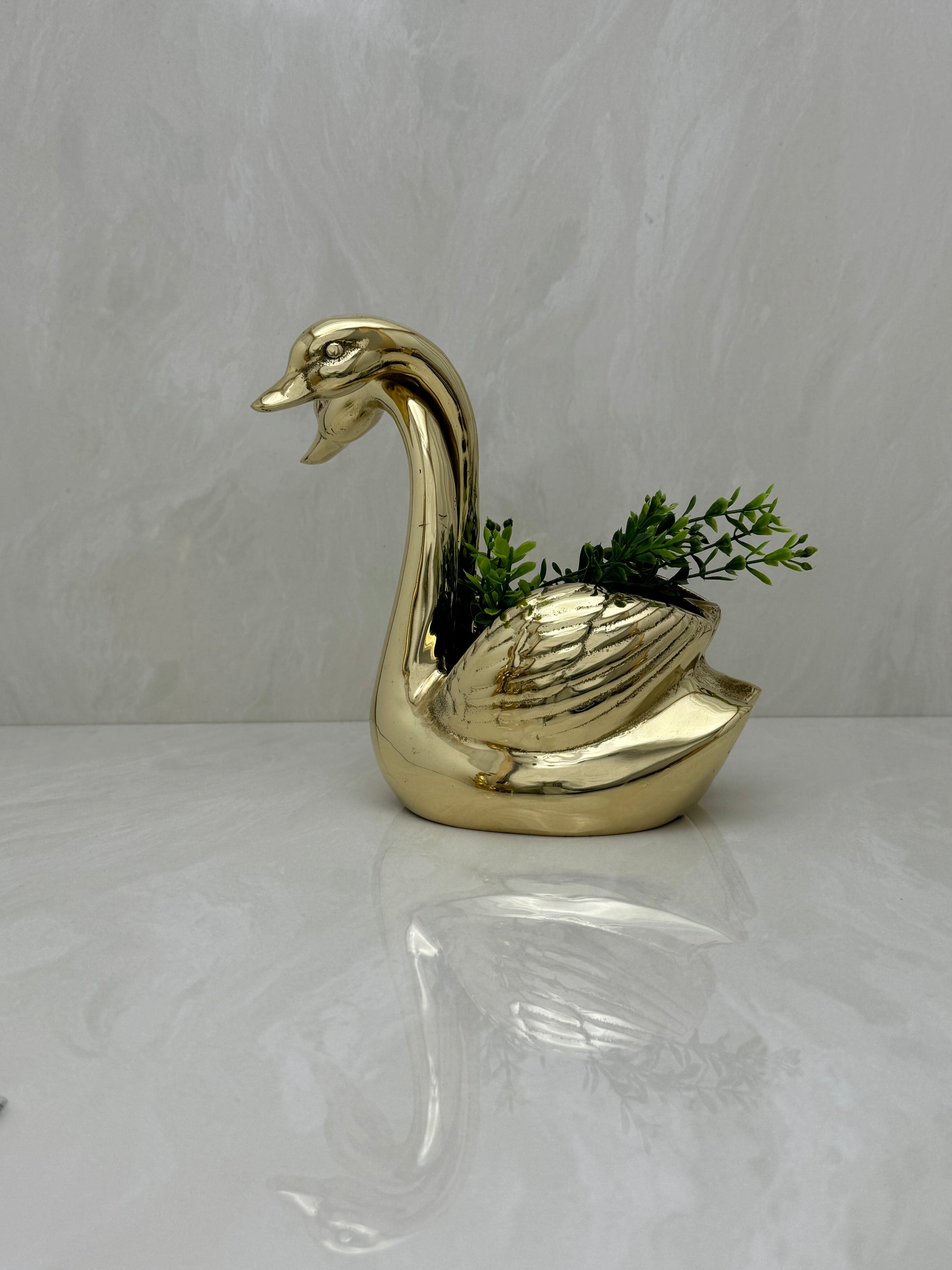 Vintage Brass Double Swan Planter