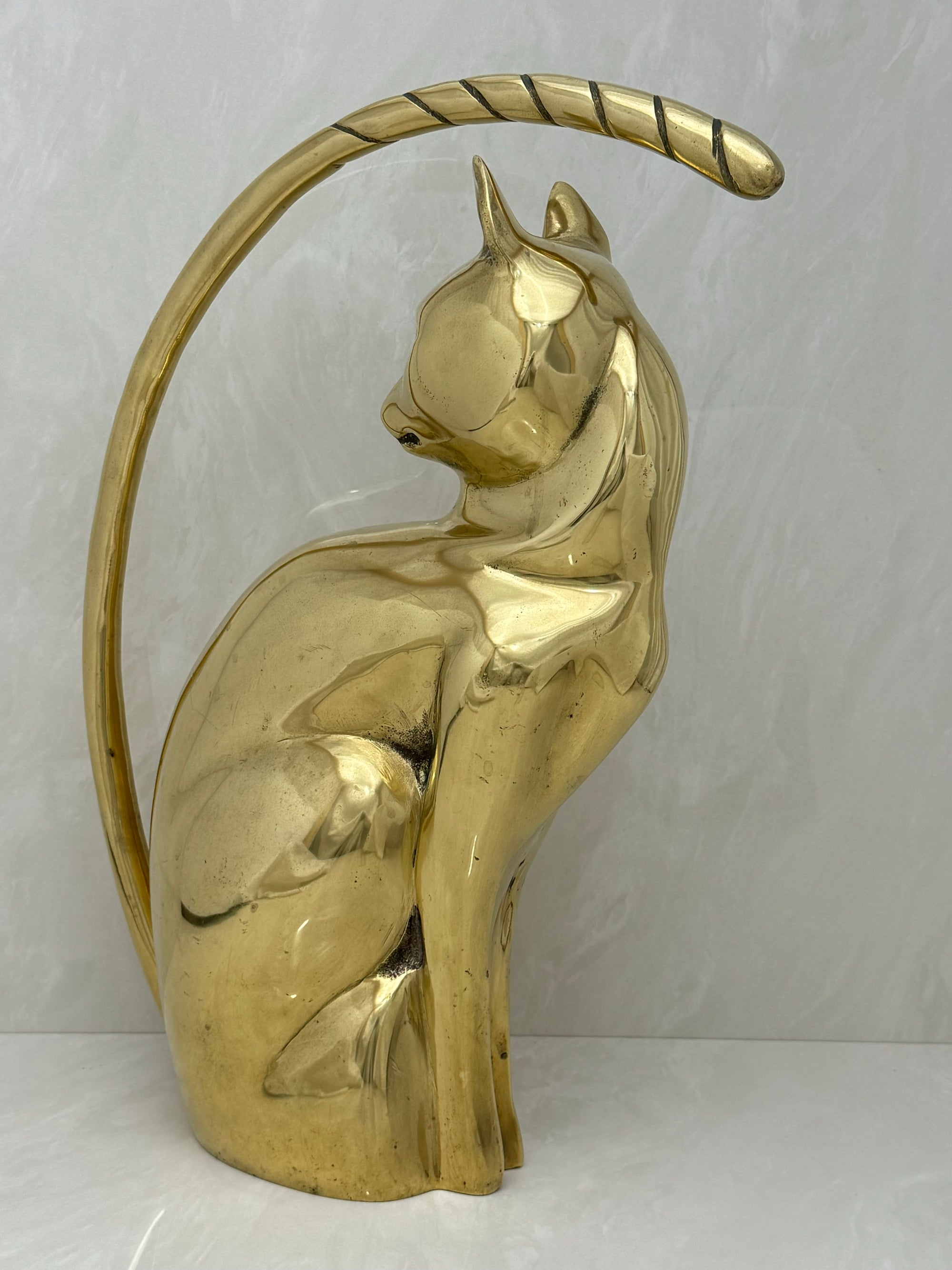 Vintage Brass Stylized Long Tailed Cat-MCM By Dolbi Cashier