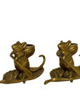 Whimsical Vintage Bronze Mouse Candleholders – Leaf Boats- A Pair