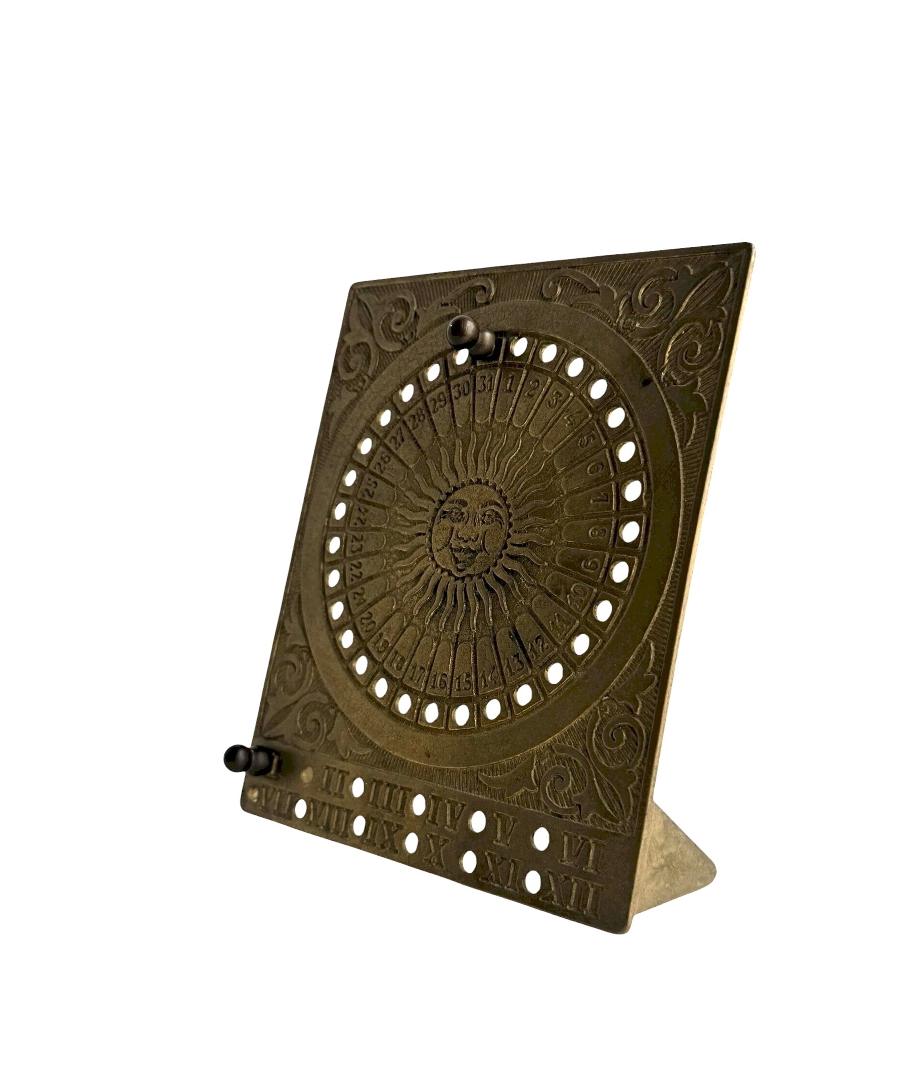 Vintage Brass Sundial Desk Calendar with Pegs