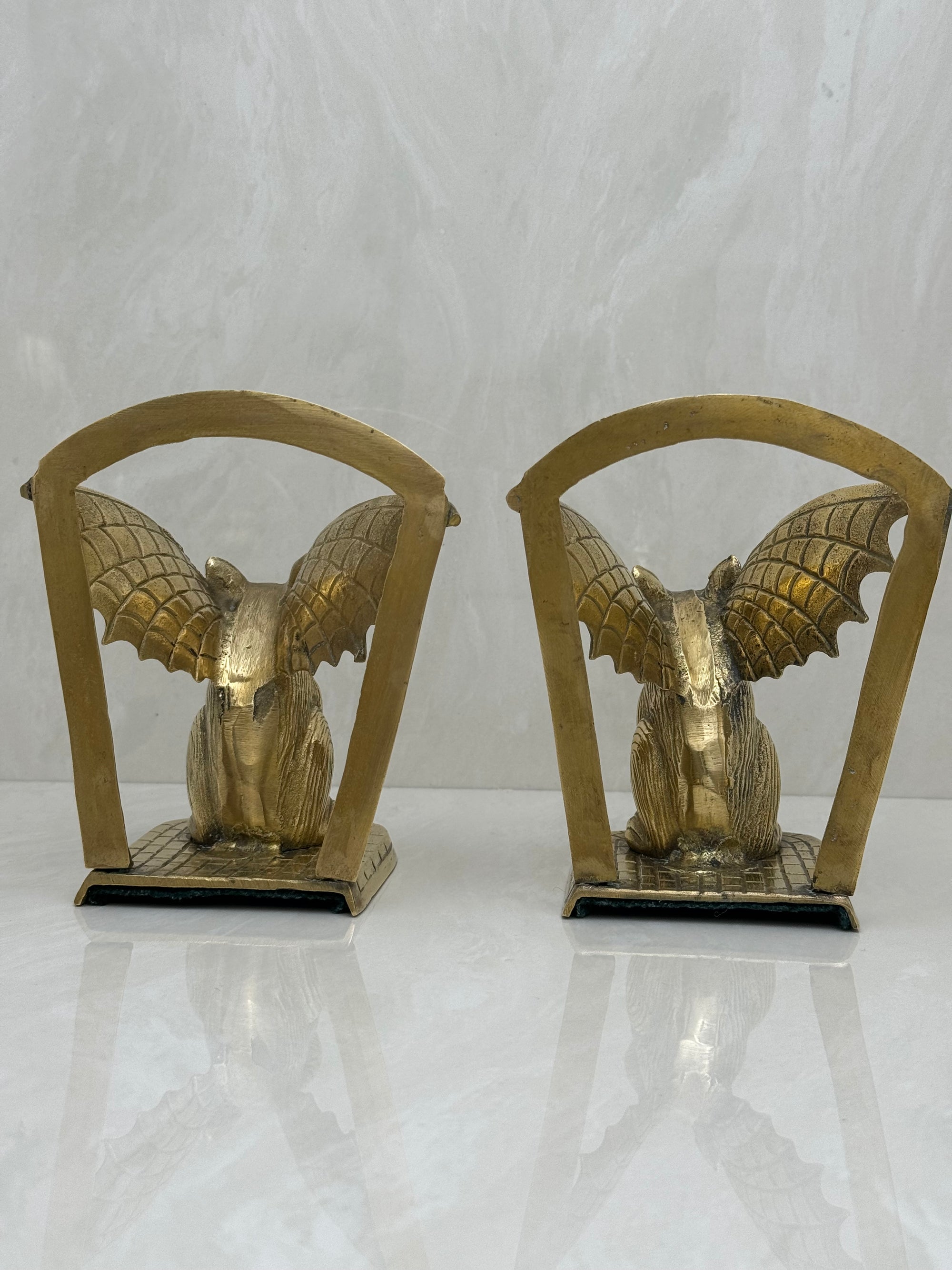 Vintage Brass Gargoyle Bookends- A Pair