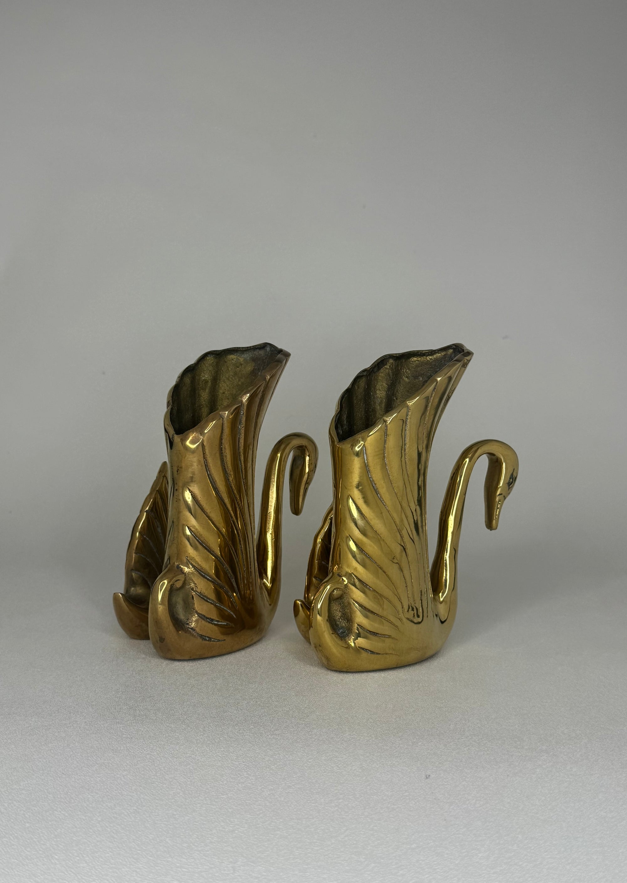 Vintage Brass Swan Vase / Cachepots (6.5”)