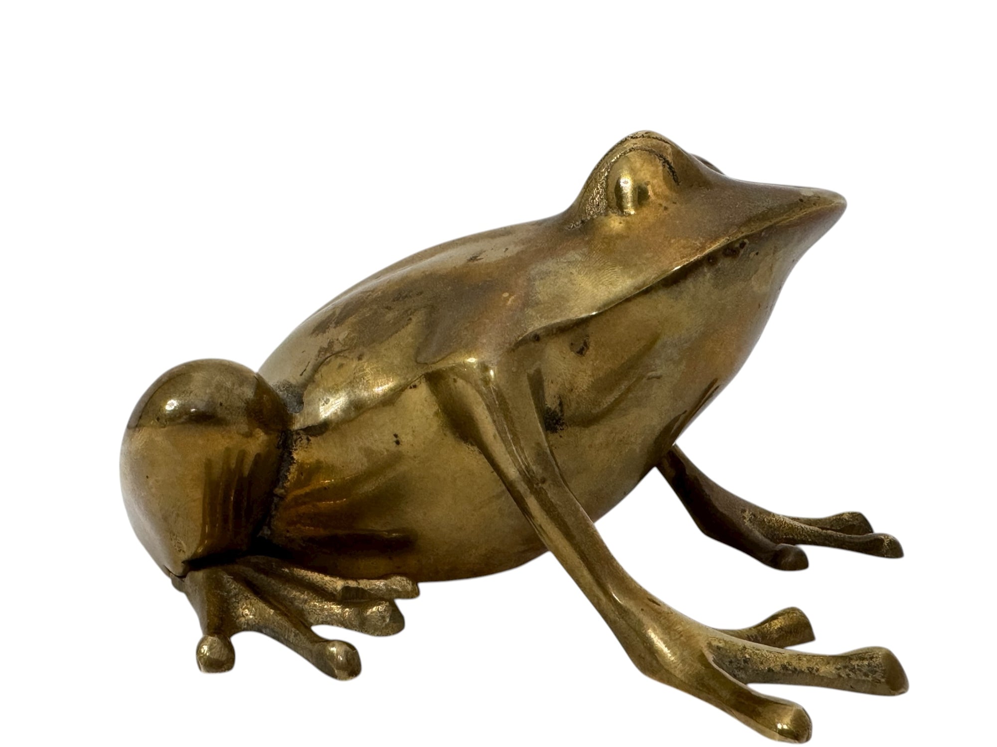Vintage Brass Frog Figurine – Mid-Century Modern Toad Sculpture | Hollywood Regency Paperweight