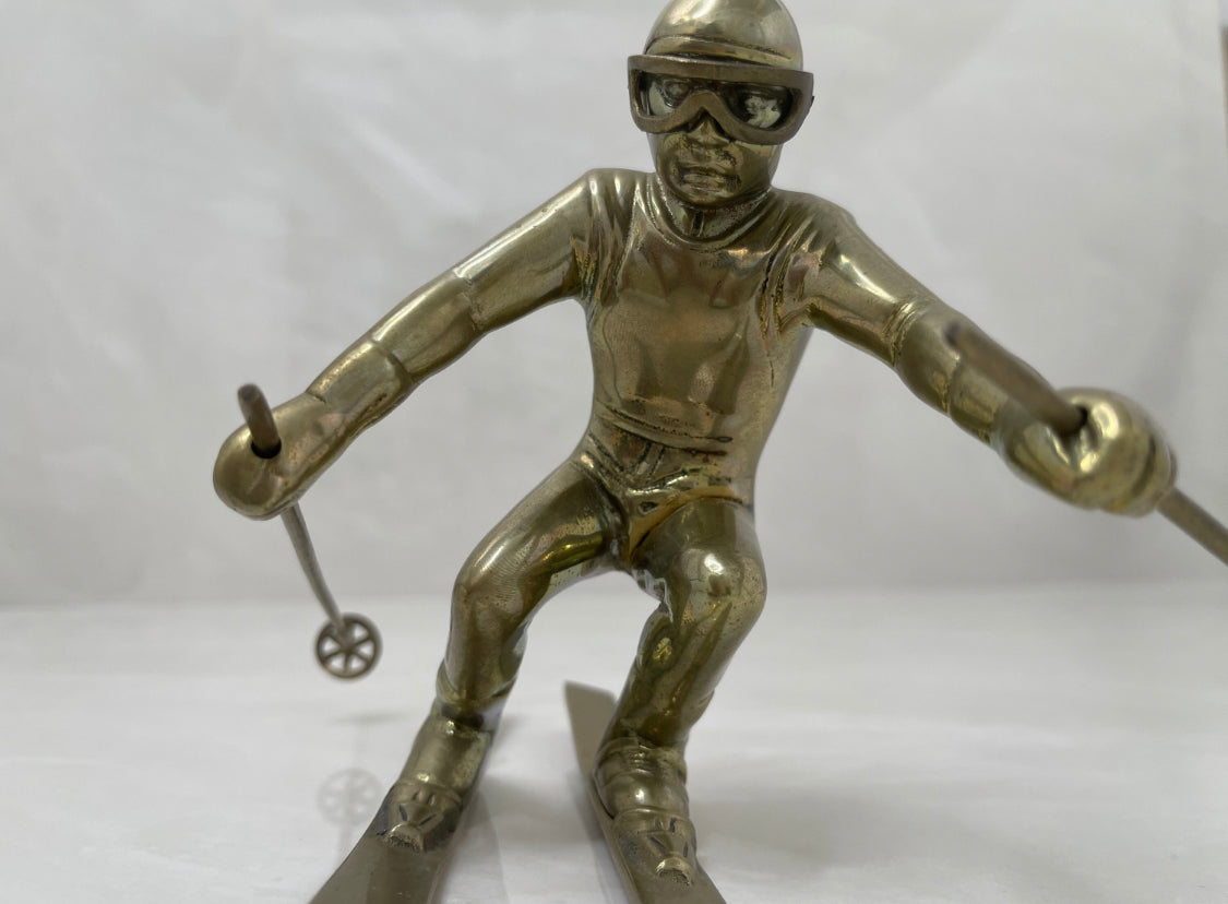Vintage Brass Skier Figurine