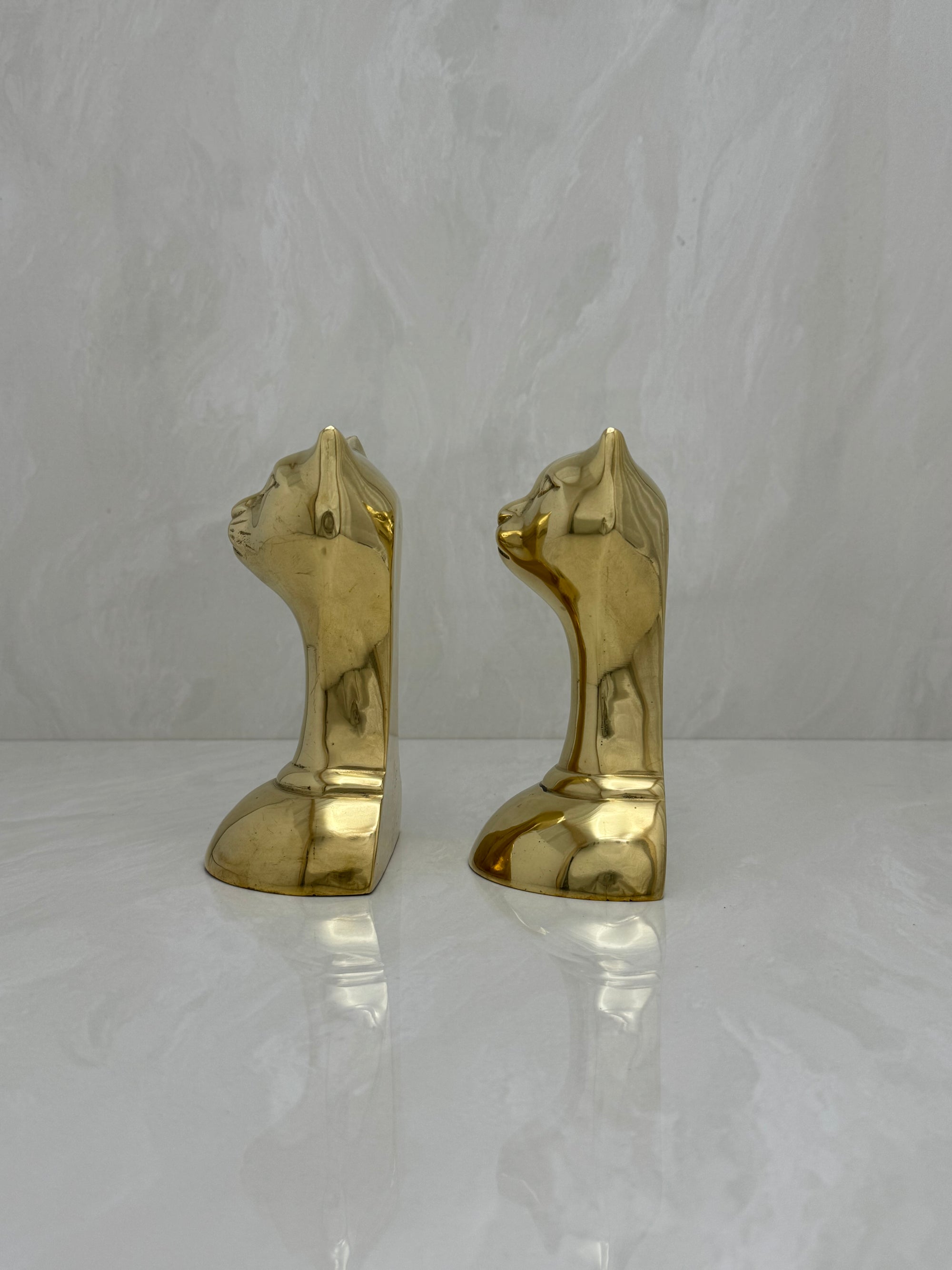 Vintage Brass Cat Head Bookends-A Pair