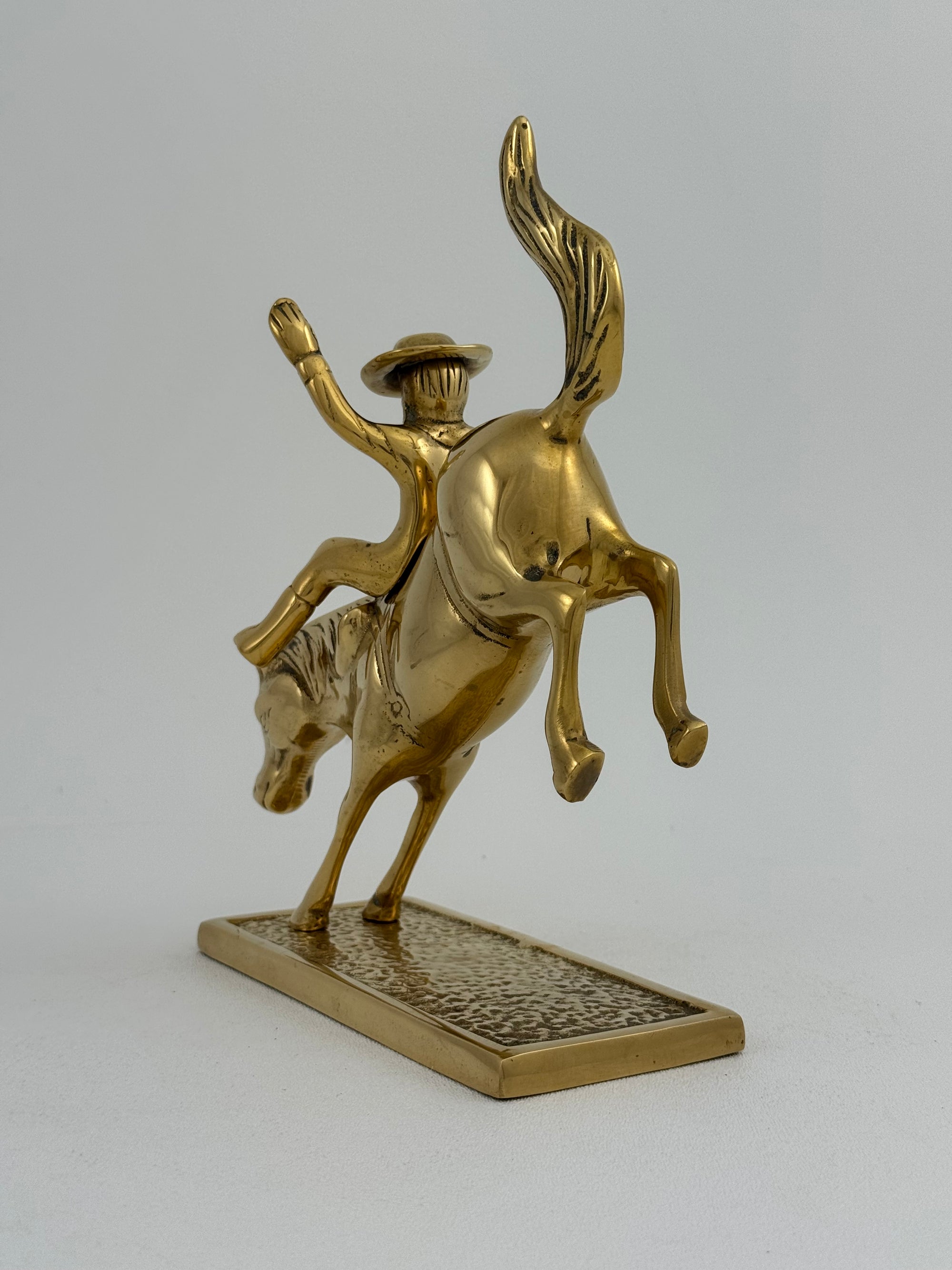 Vintage Brass Cowboy on Bucking Horse Sculpture – Rare Western Rodeo Figurine