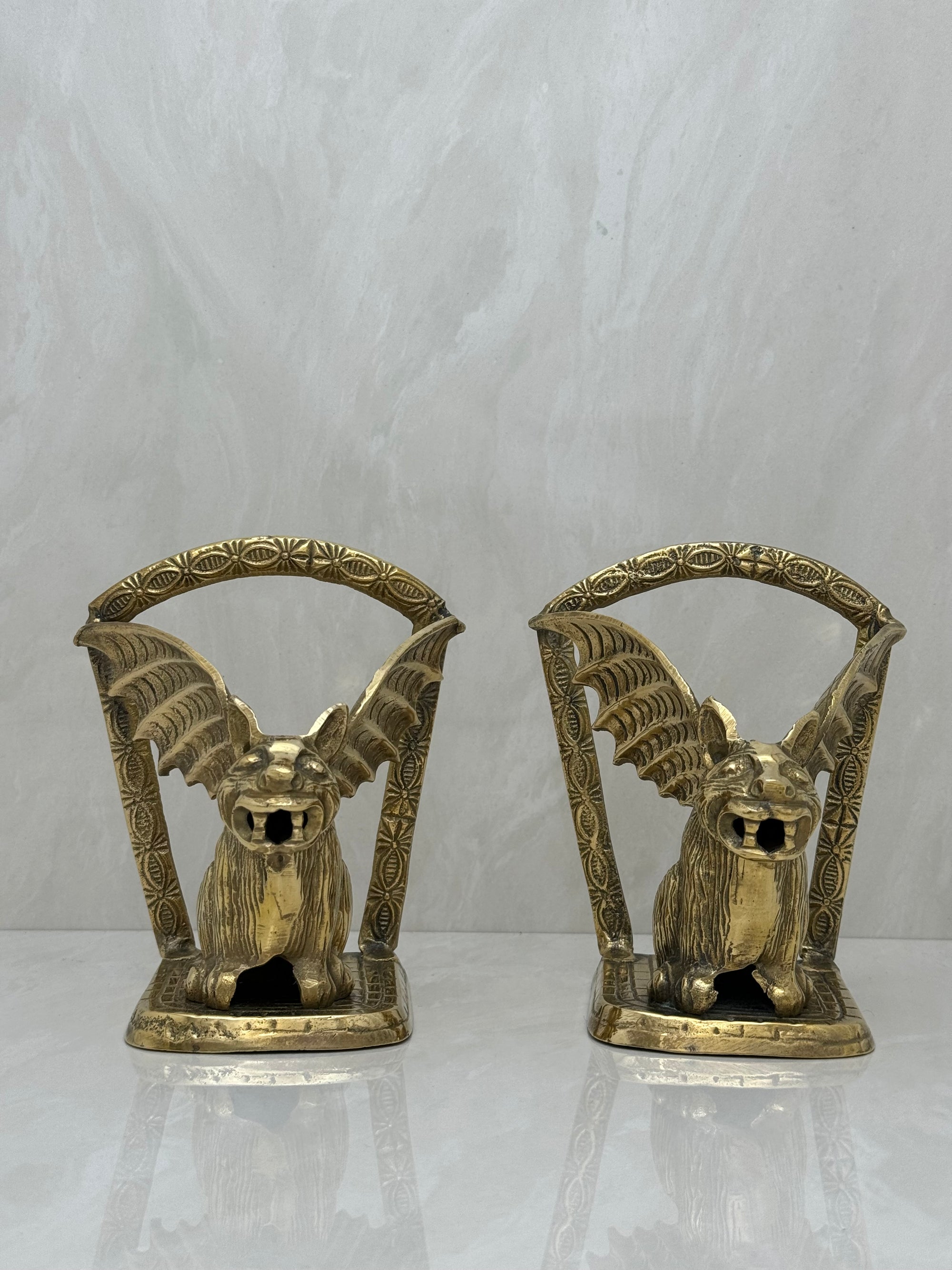 Vintage Brass Gargoyle Bookends- A Pair