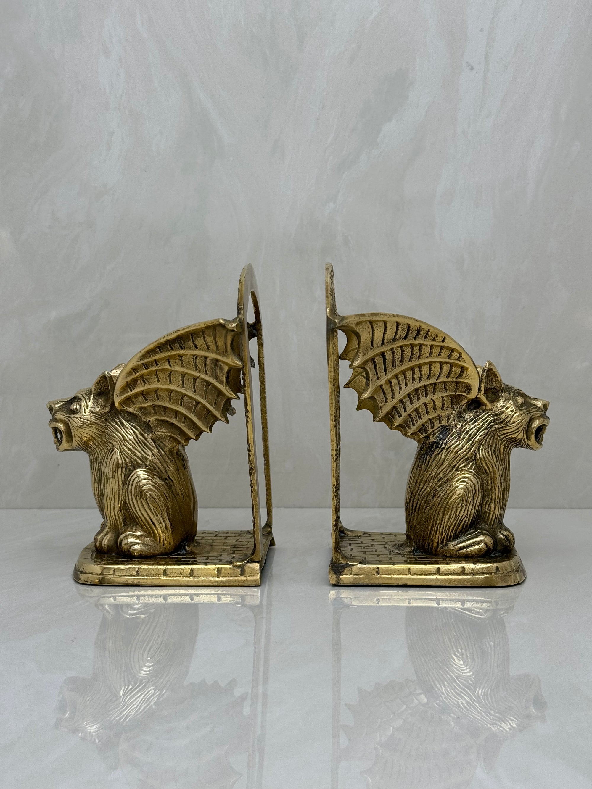 Vintage Brass Gargoyle Bookends- A Pair