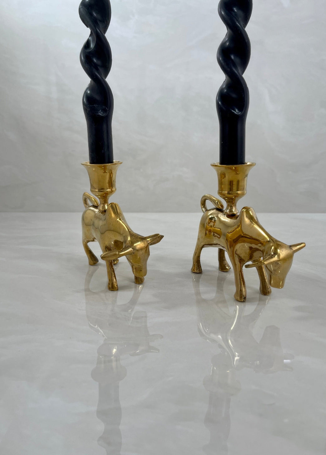 Vintage Brass Bull Candleholders