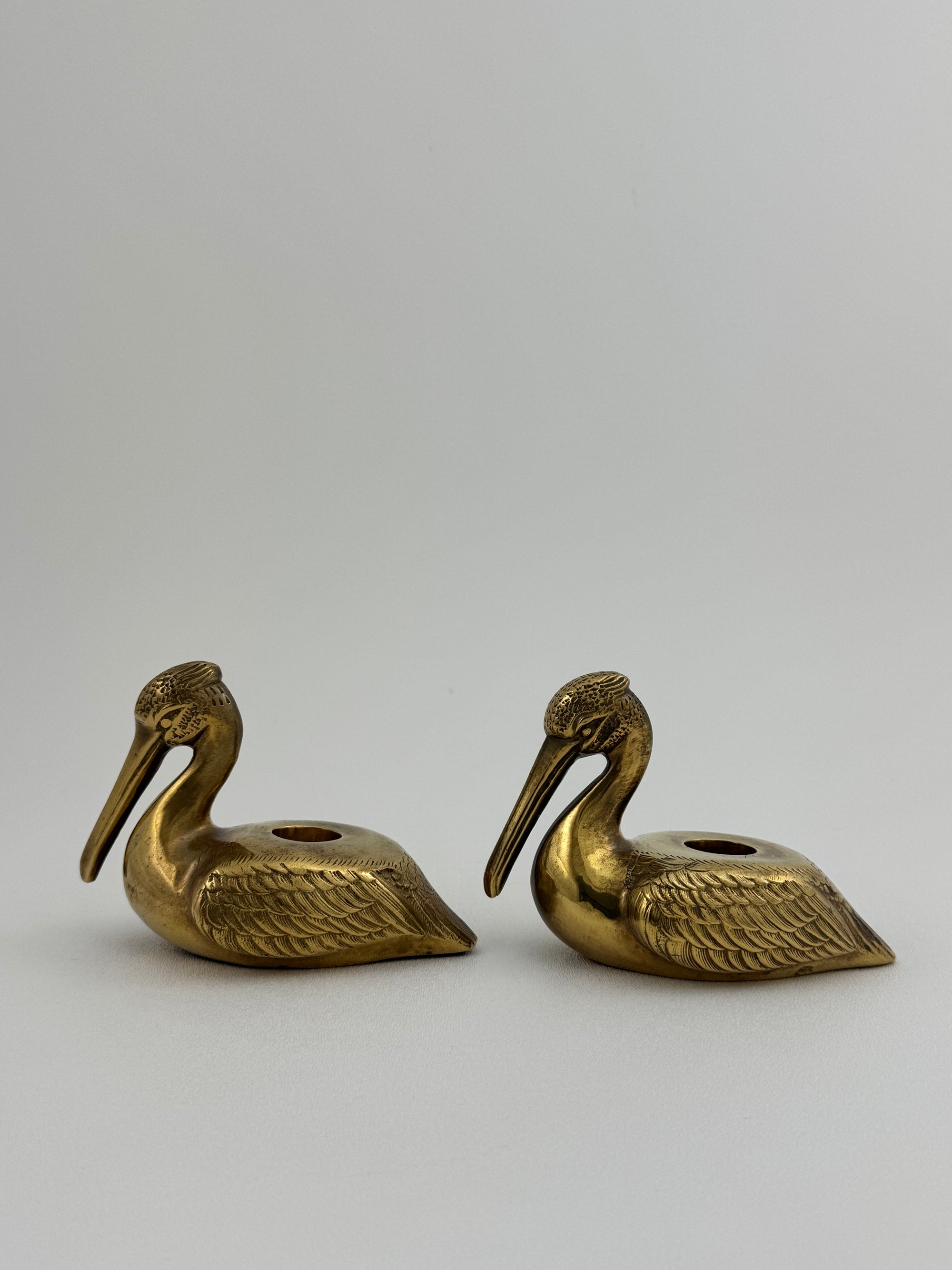 Vintage Brass Pelican Taper Candlestick Holders-A Pair