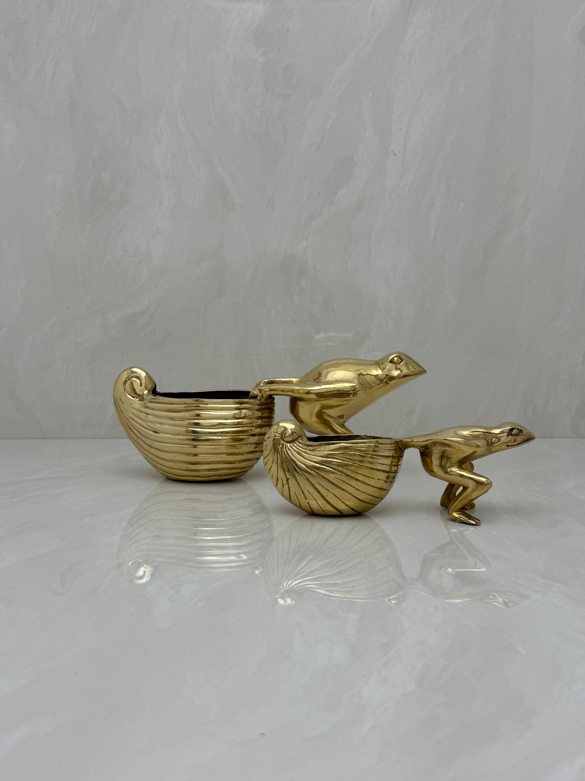 Vintage Brass Frogs Pulling Snails- A Pair