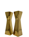 Vintage Polished Brass Geometric Candle Holders | Mid-Century Modern |Art Deco Revival Sculptural Pair