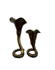 Vintage Brass Calla Lily Candleholders – Interlocking Pair, Made in Hong Kong – Elegant Mid-Century Taper Holders (Set of 2)