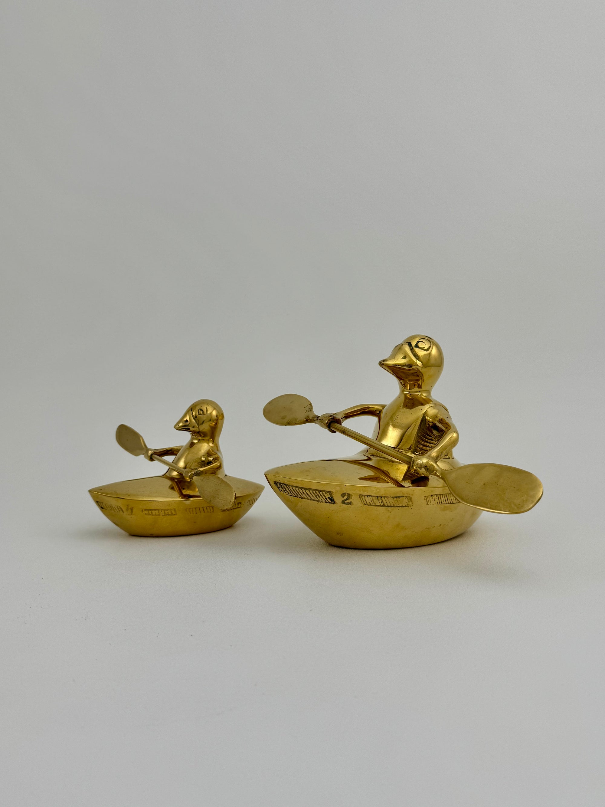 Vintage Brass Duck and Duckling Paddling Boats-A Pair