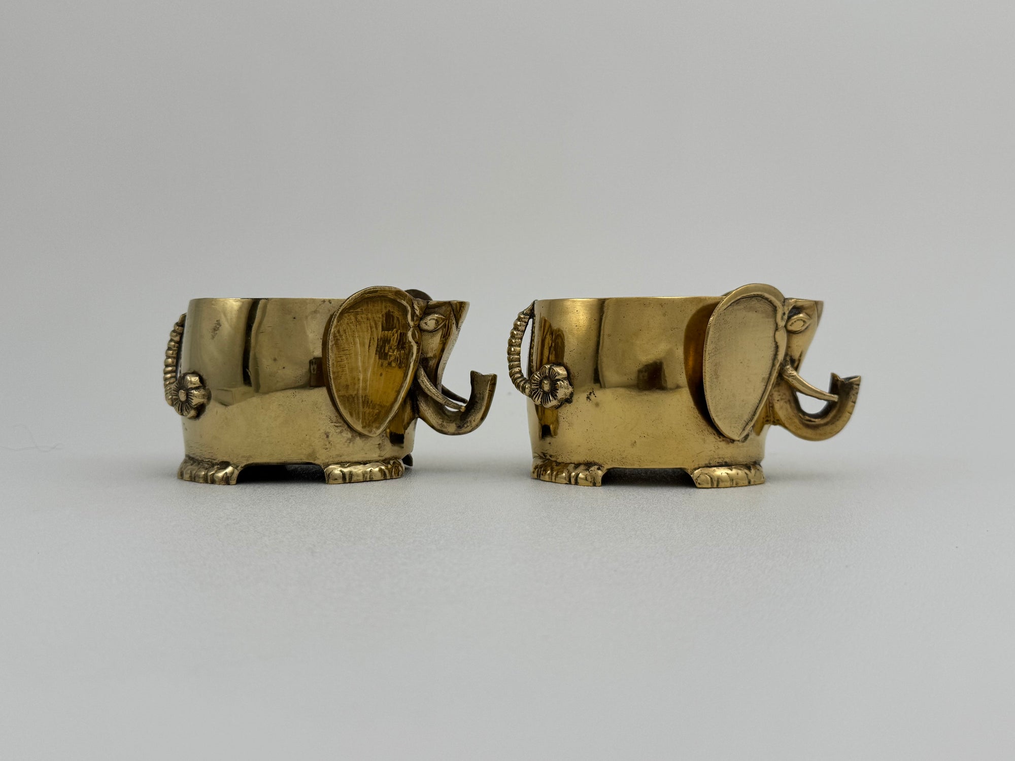 Vintage Brass Elephant Cachepots- A Pair