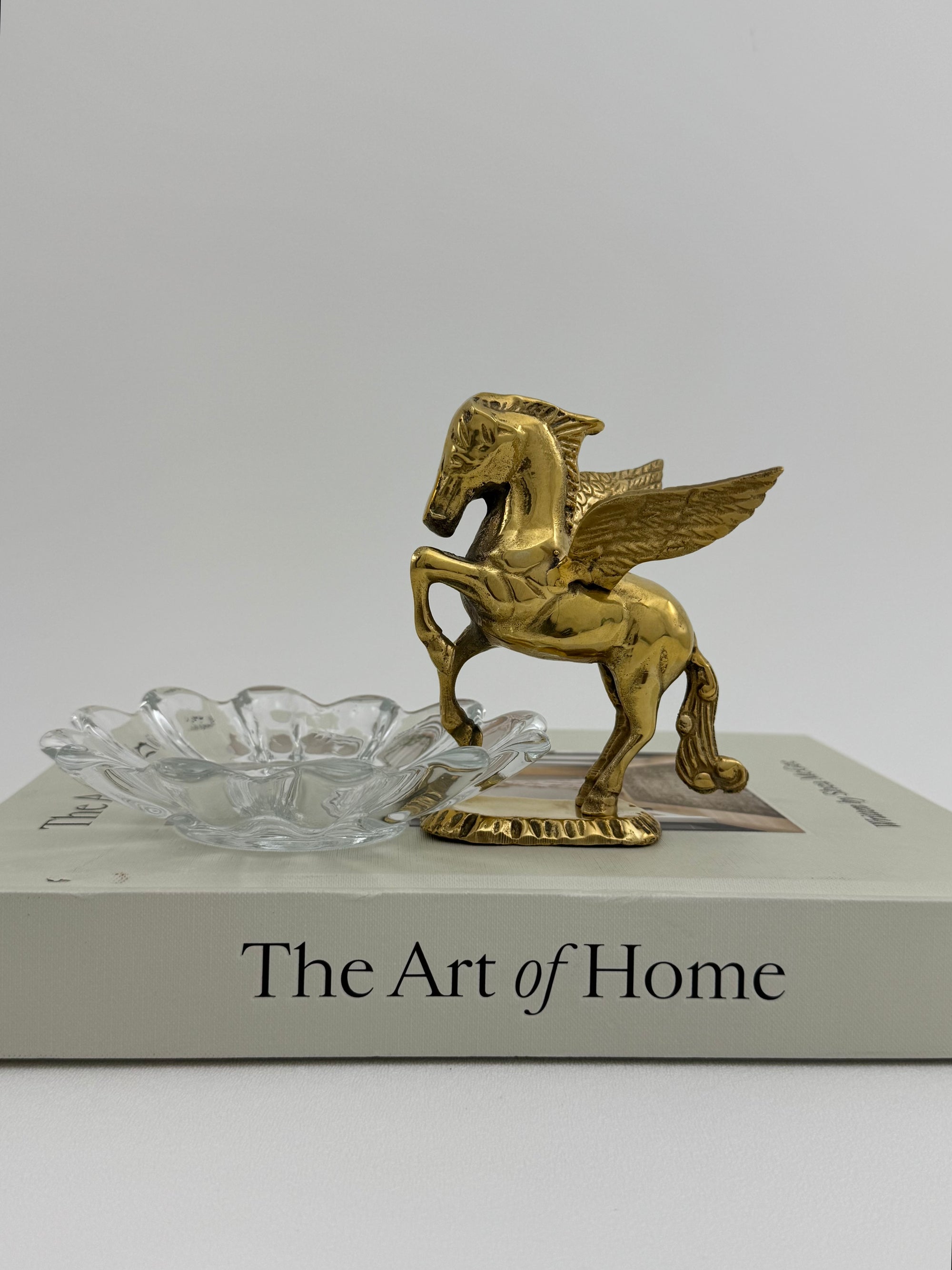 Vintage Brass Pegasus With Glass Trinket Dish- A Set