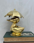 Vintage Brass Duck Under Umbrella