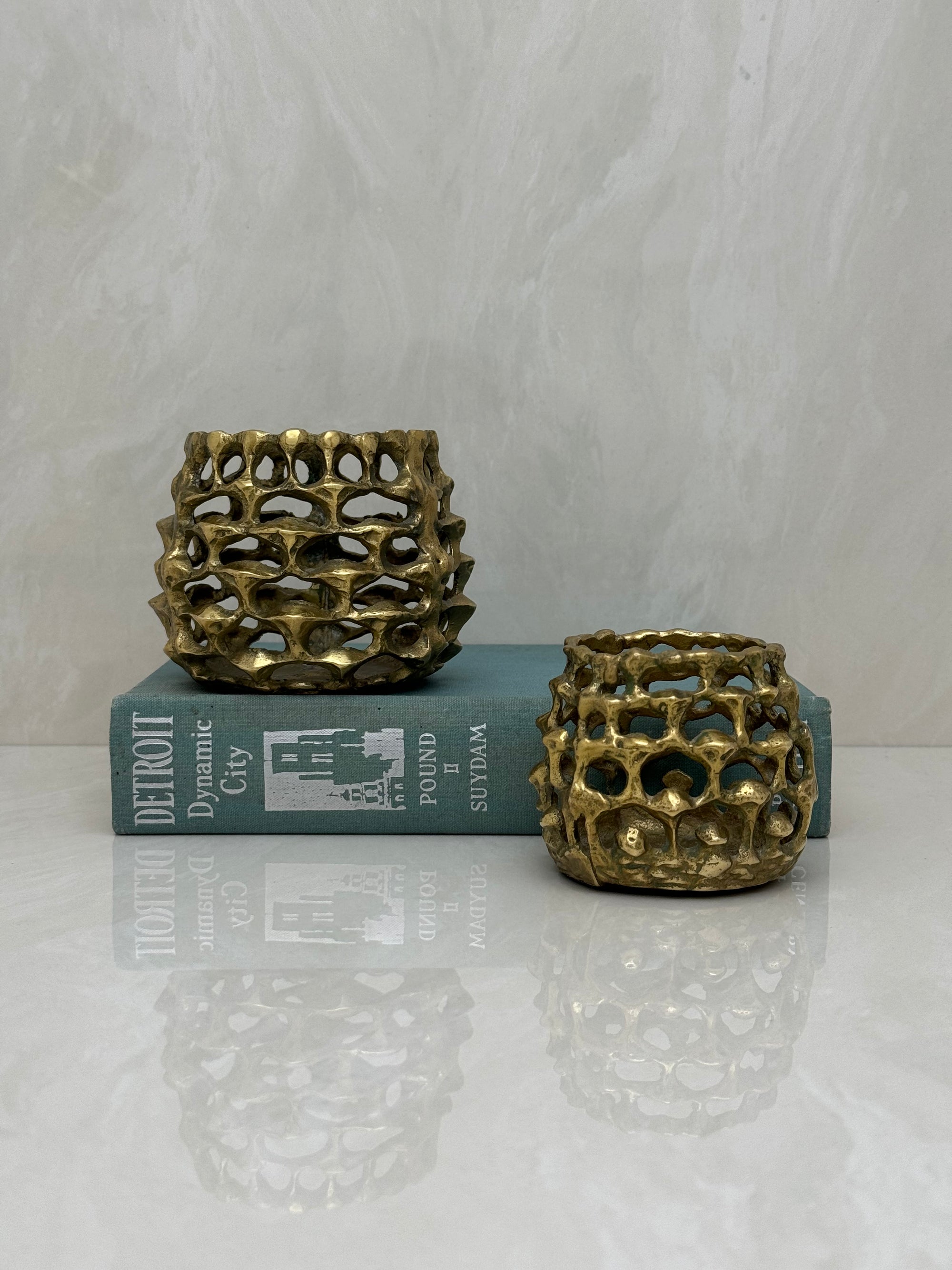 Vintage Brass Brutalist Style Candleholders-A Pair