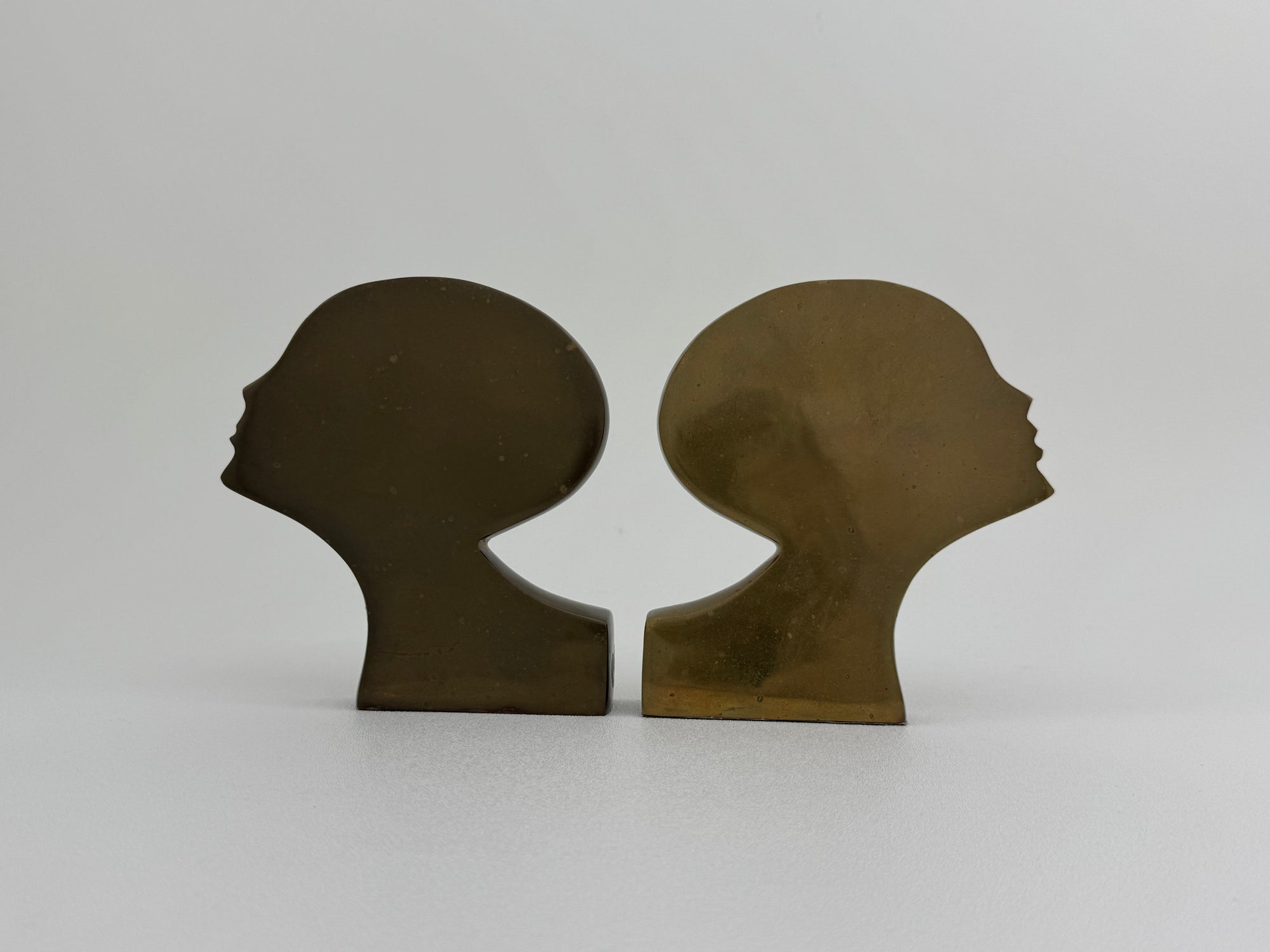 Rare Mid-Century Modern Brass Kissing Profile Sculptures-A Pair