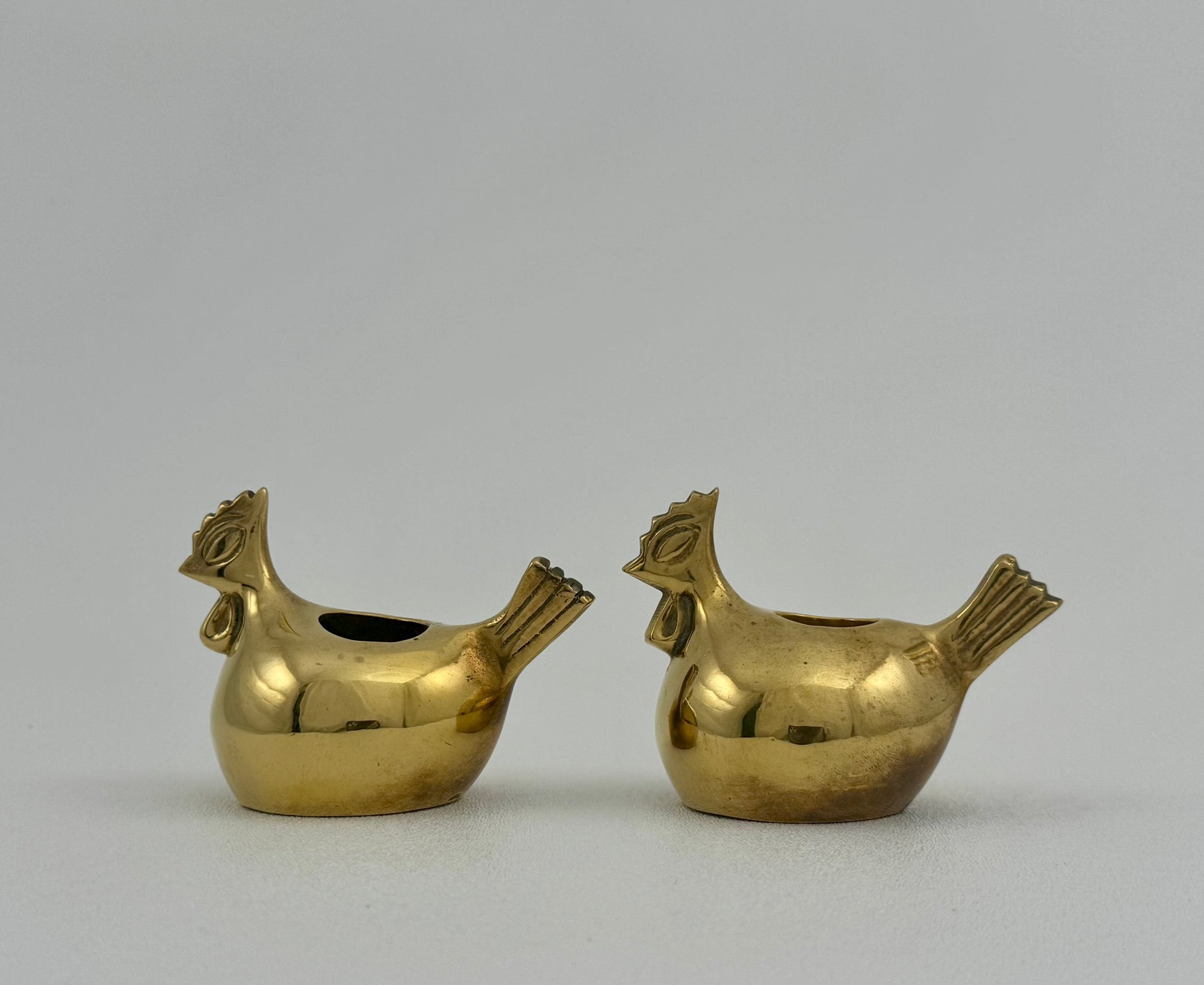 Pair of Small Vintage Brass Hen Candlestick Holders – Whimsical Farmhouse/Eclectic/Folk Art