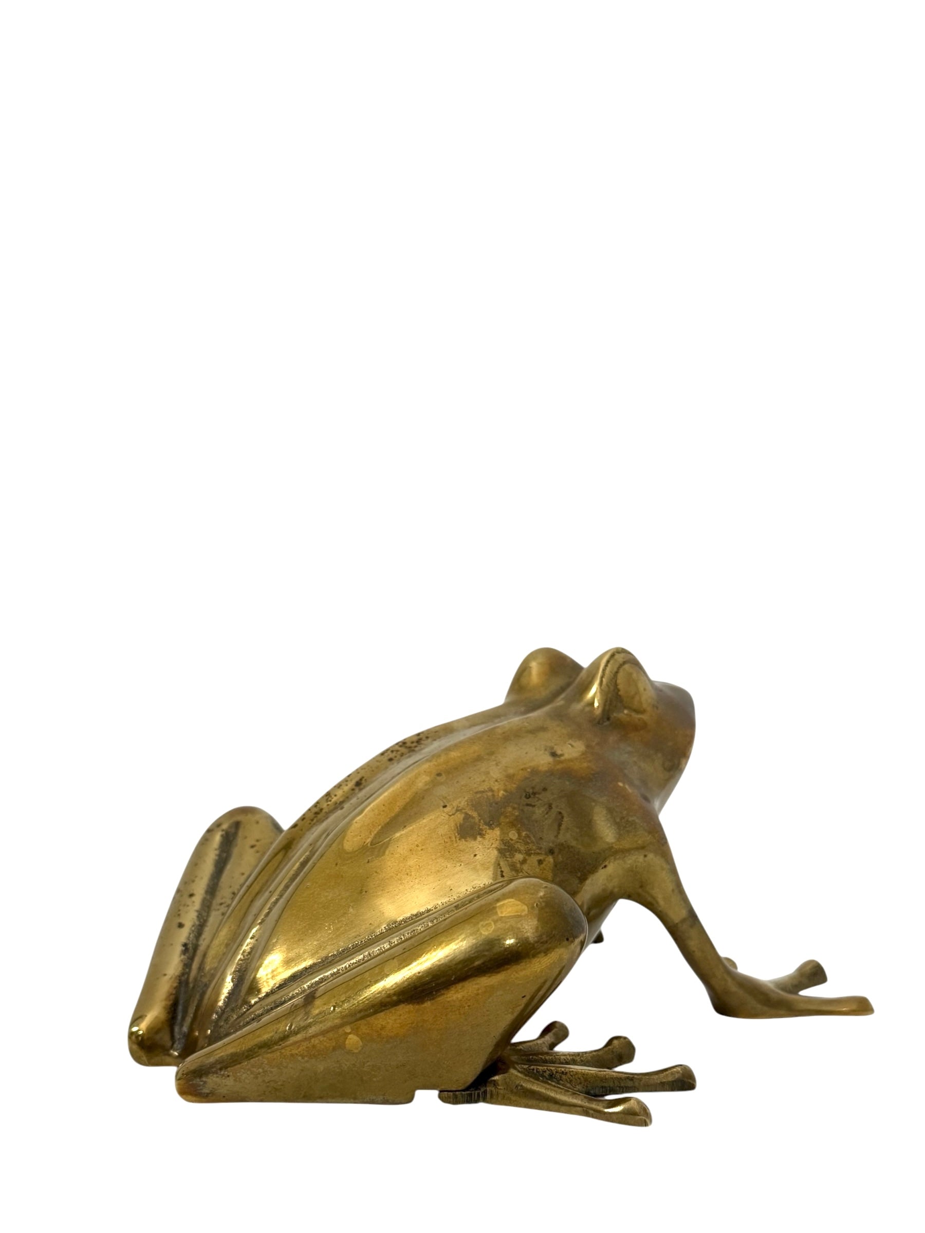 Vintage Brass Frog Figurine – Mid-Century Modern Toad Sculpture | Hollywood Regency Paperweight