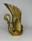 Vintage Brass Swan Vase – Hollywood Regency Sculptural Vessel | 9.75” Tall