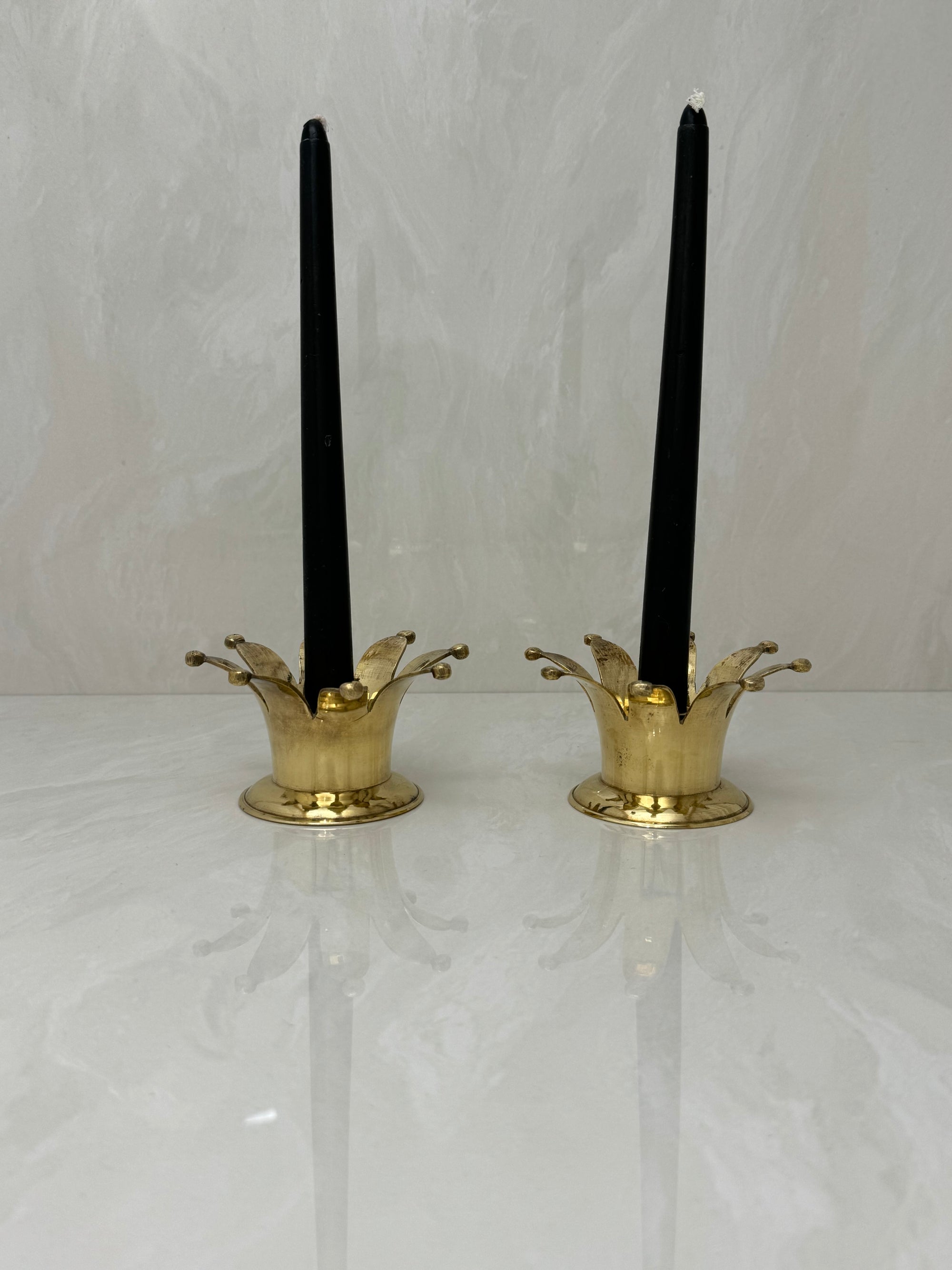 Vintage Brass Crown Candleholders-A Pair