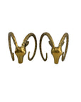 Small Vintage Brass Ram Head Sculptures – Hollywood Regency Mid-Century Pair