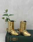 Small Vintage Brass Cowboy Boot Vases-A Pair