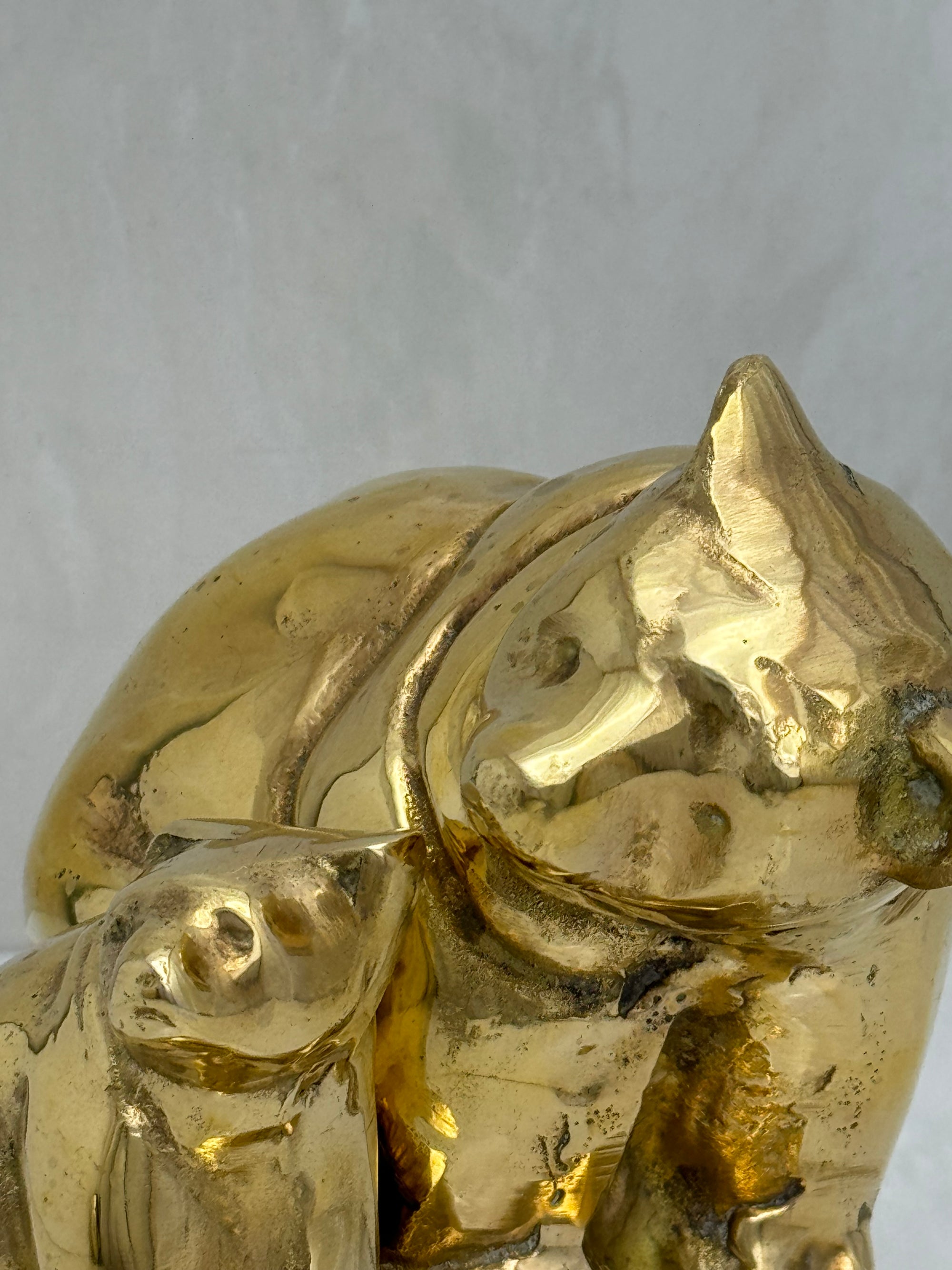 Vintage Brass Mama Bear and Cub on Rock